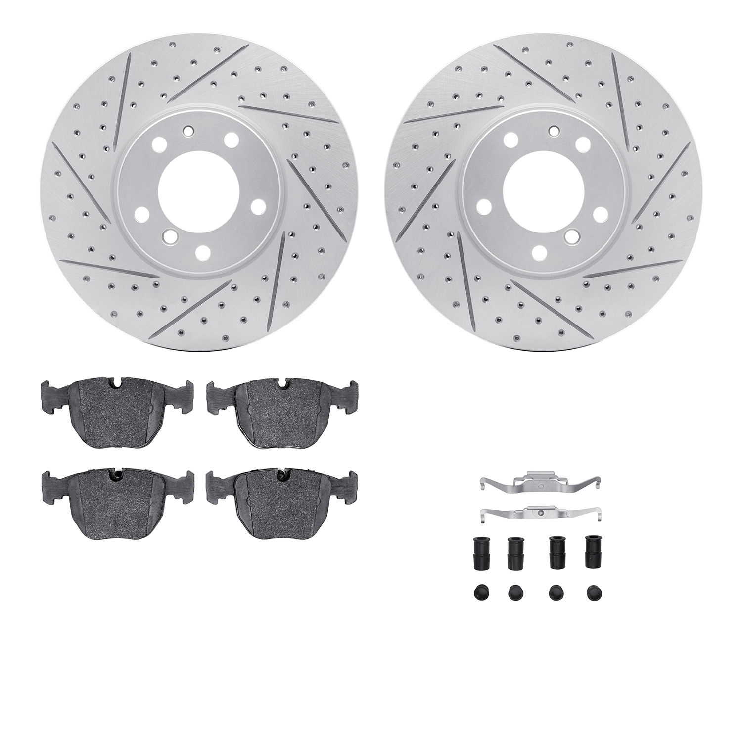2512-31011 Geoperformance Drilled/Slotted Rotors w/5000 Advanced Brake Pads Kit & Hardware, 2000-2000 BMW, Position: Front