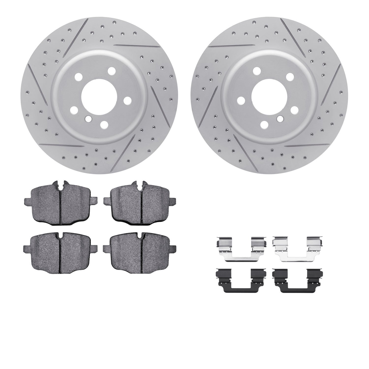 2512-31076 Geoperformance Drilled/Slotted Rotors w/5000 Advanced Brake Pads Kit & Hardware, 2015-2015 BMW, Position: Rear