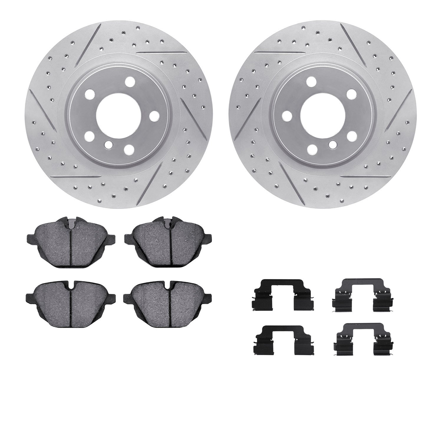 2512-31117 Geoperformance Drilled/Slotted Rotors w/5000 Advanced Brake Pads Kit & Hardware, 2011-2018 BMW, Position: Rear