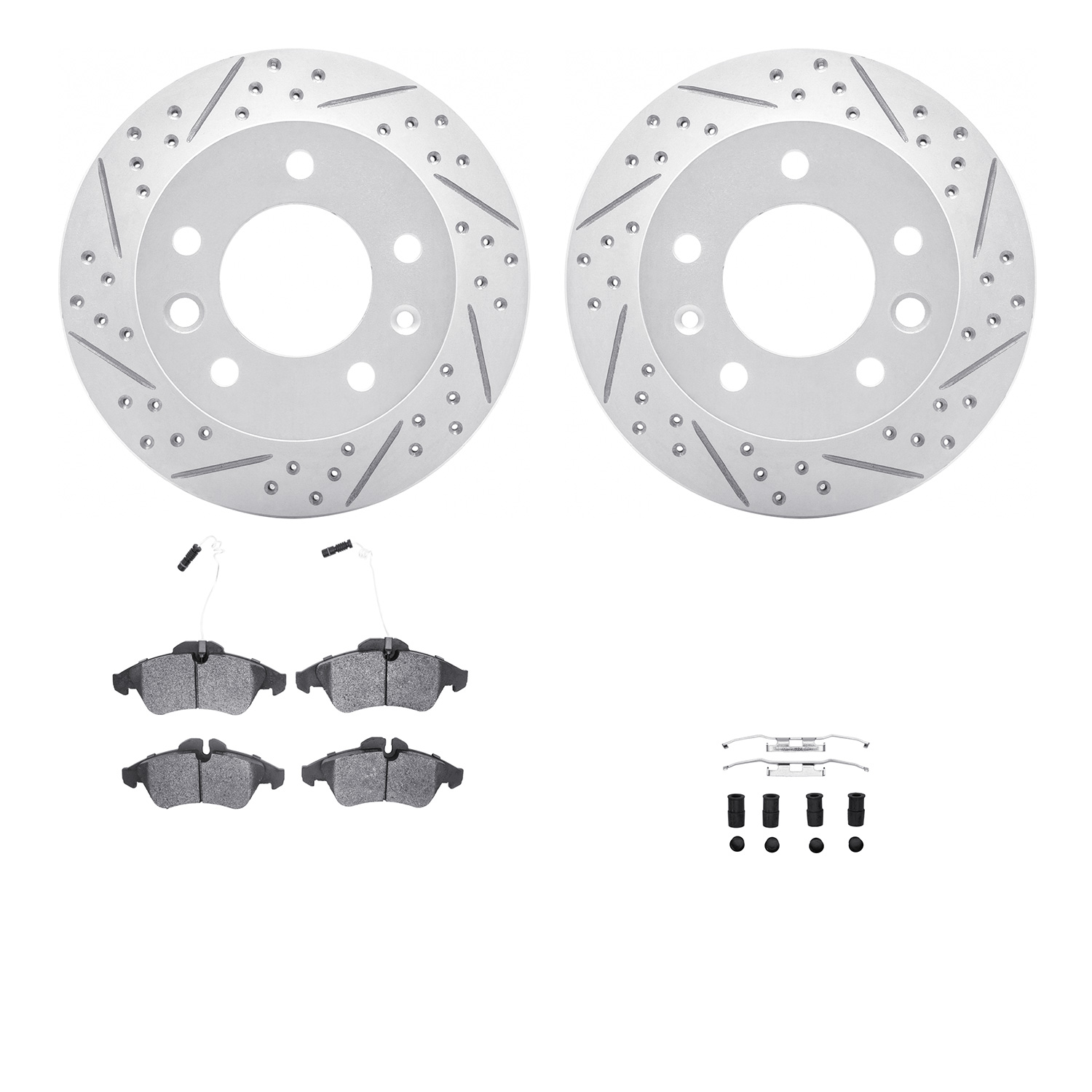 2512-40017 Geoperformance Drilled/Slotted Rotors w/5000 Advanced Brake Pads Kit & Hardware, 2002-2006 Multiple Makes/Models, Pos