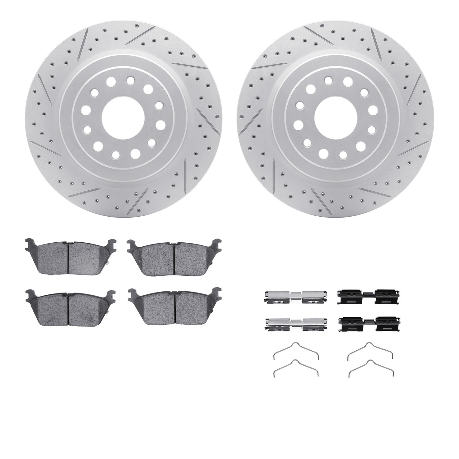 2512-40053 Geoperformance Drilled/Slotted Rotors w/5000 Advanced Brake Pads Kit & Hardware, Fits Select Mopar, Position: Rear