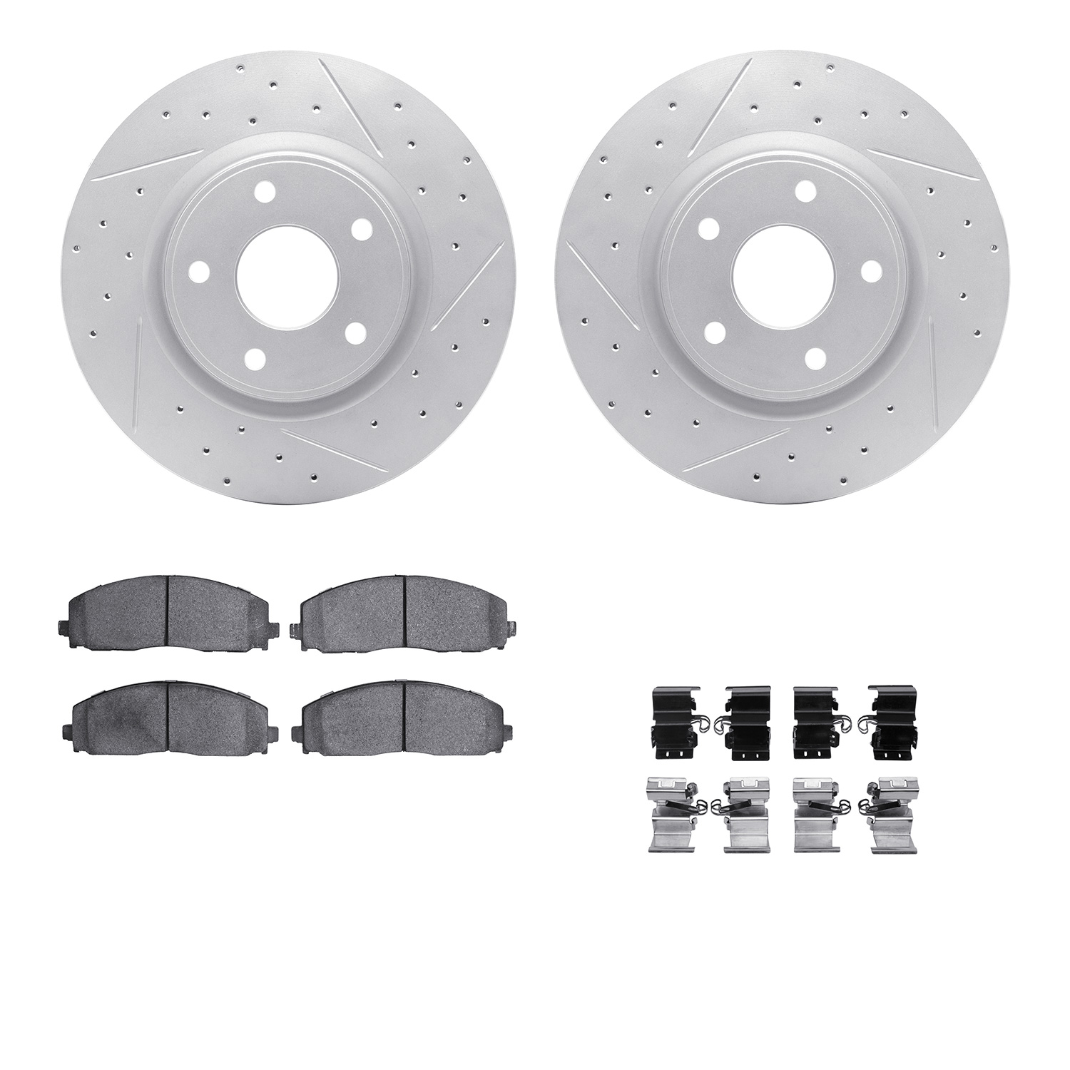 2512-40093 Geoperformance Drilled/Slotted Rotors w/5000 Advanced Brake Pads Kit & Hardware, Fits Select Multiple Makes/Models, P