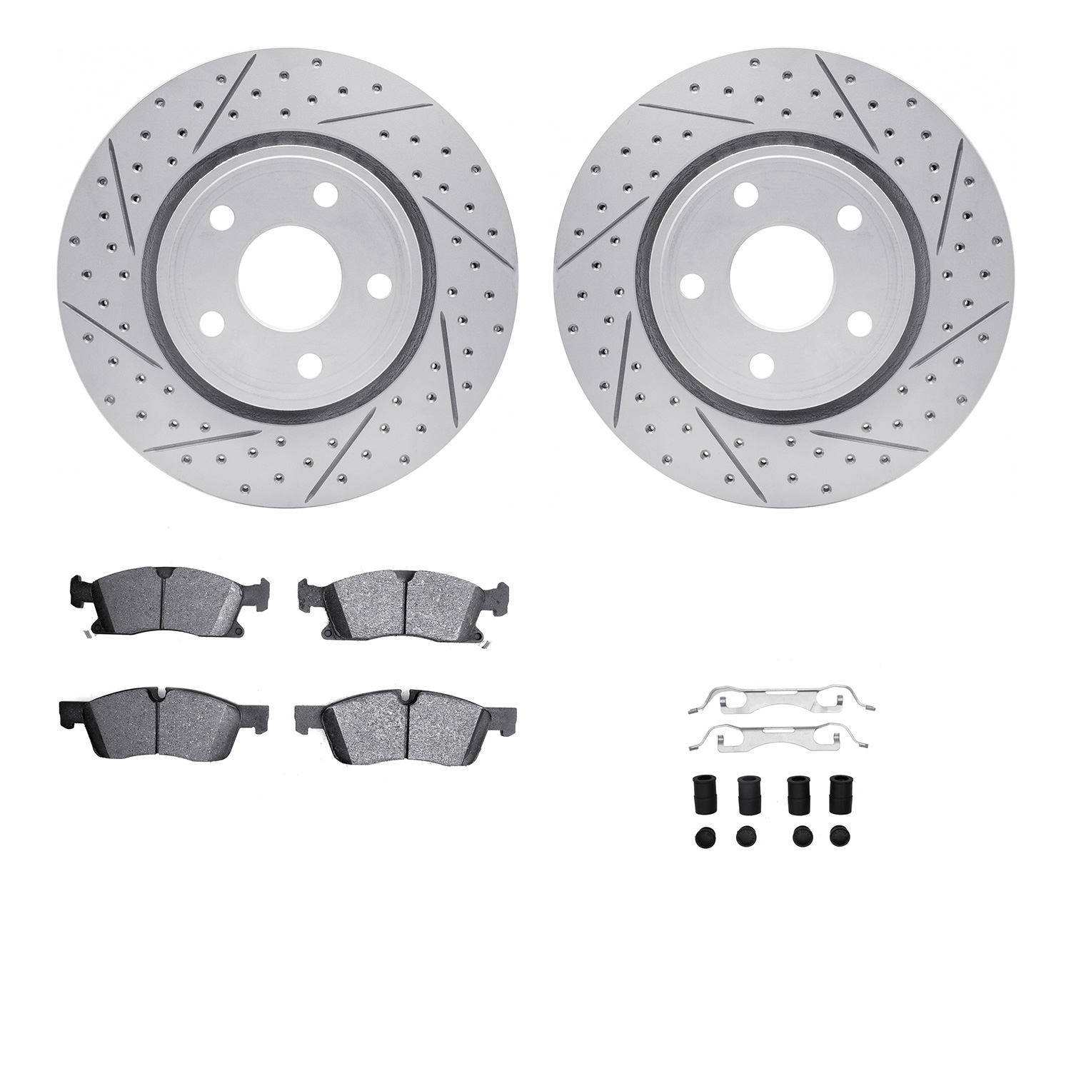 2512-42050 Geoperformance Drilled/Slotted Rotors w/5000 Advanced Brake Pads Kit & Hardware, Fits Select Mopar, Position: Front