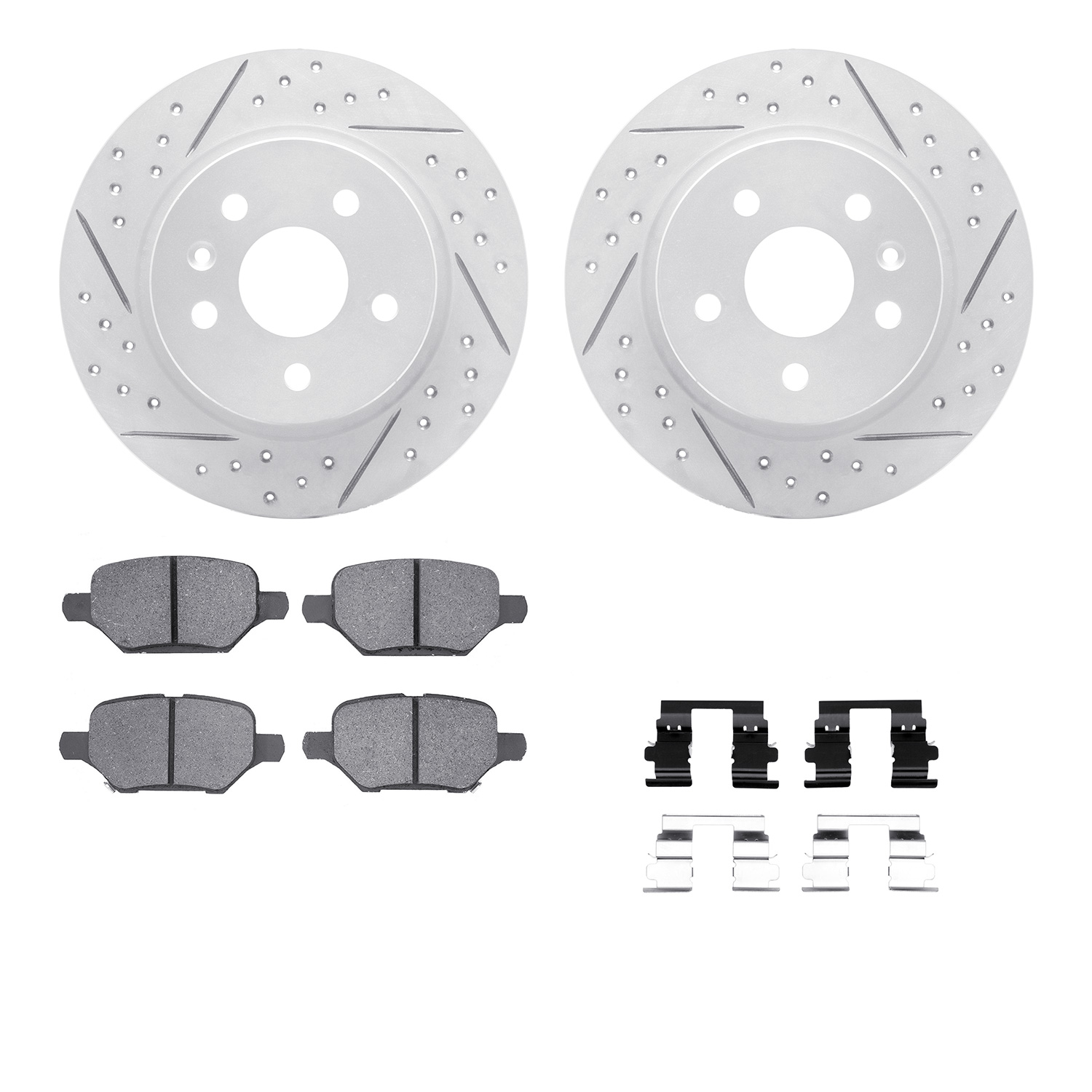 2512-45018 Geoperformance Drilled/Slotted Rotors w/5000 Advanced Brake Pads Kit & Hardware, Fits Select GM, Position: Rear