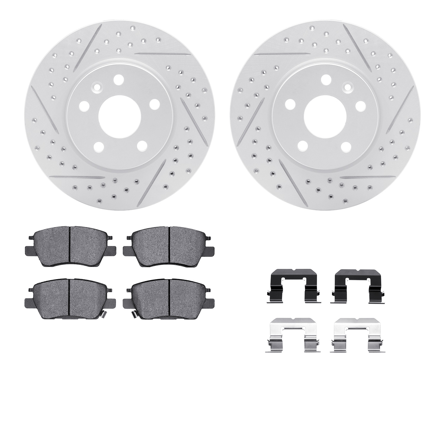 2512-47023 Geoperformance Drilled/Slotted Rotors w/5000 Advanced Brake Pads Kit & Hardware, Fits Select GM, Position: Front