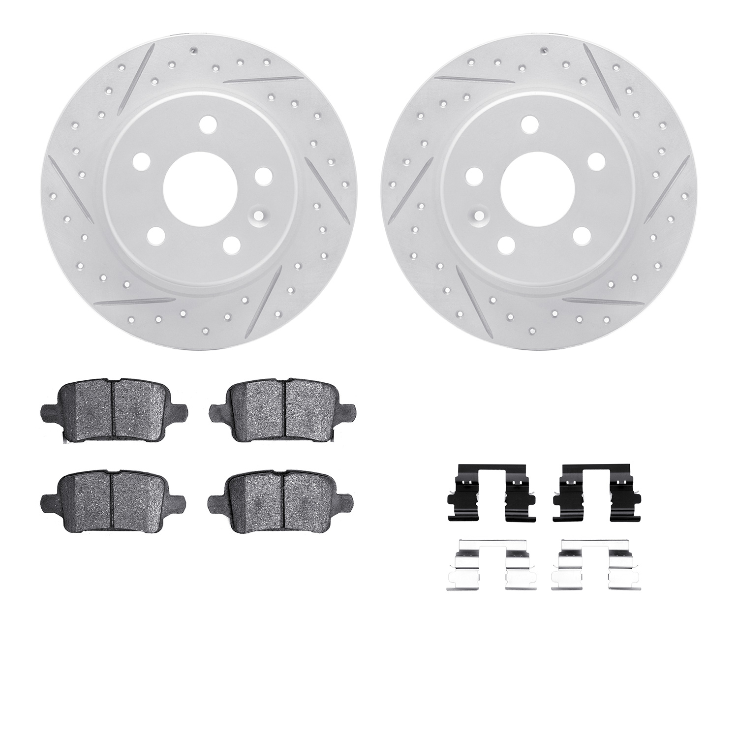 2512-47030 Geoperformance Drilled/Slotted Rotors w/5000 Advanced Brake Pads Kit & Hardware, Fits Select GM, Position: Rear