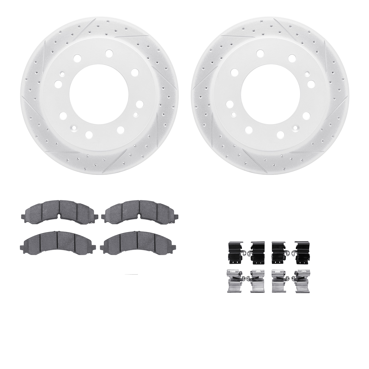 2512-48041 Geoperformance Drilled/Slotted Rotors w/5000 Advanced Brake Pads Kit & Hardware, Fits Select GM, Position: Front