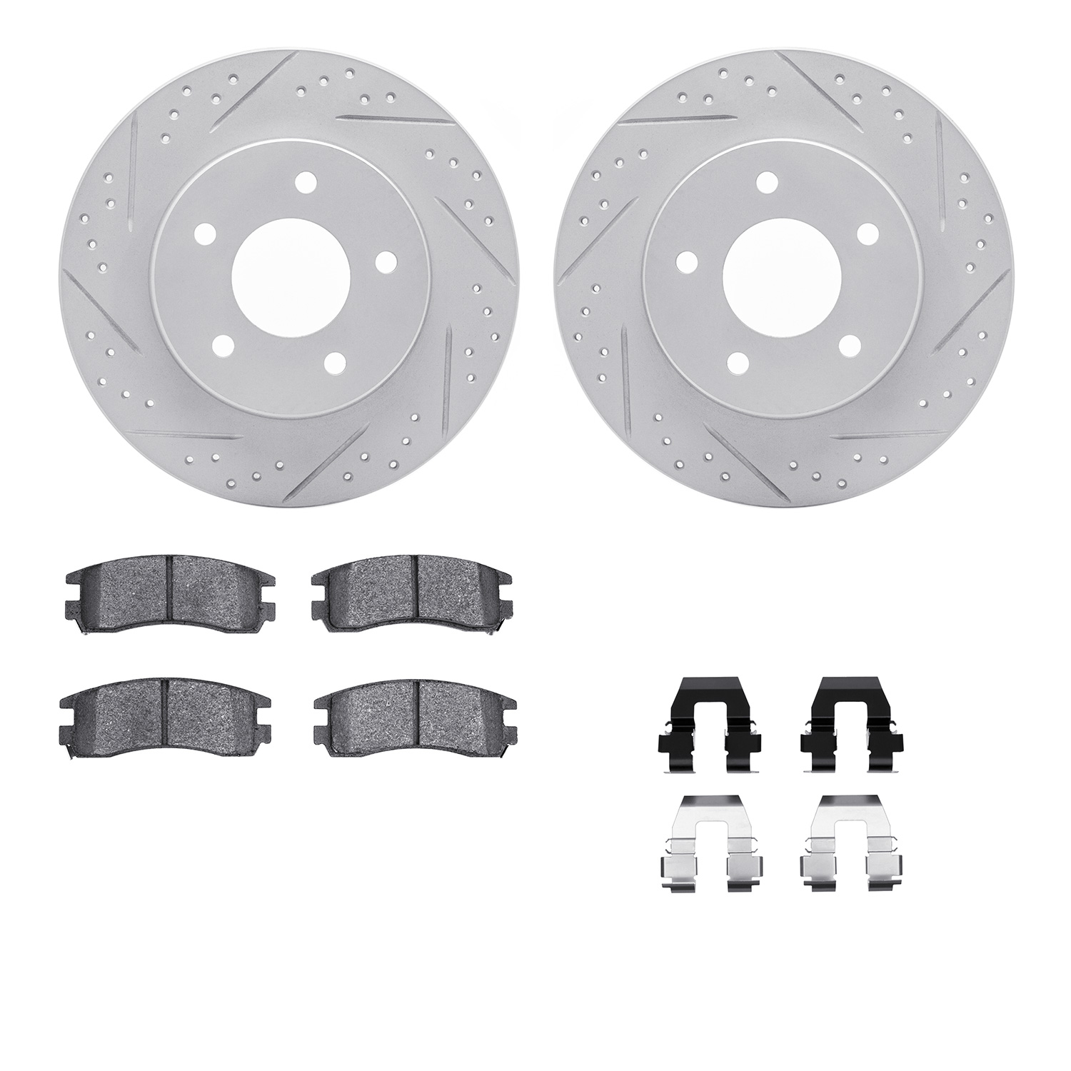 2512-52001 Geoperformance Drilled/Slotted Rotors w/5000 Advanced Brake Pads Kit & Hardware, 1997-2005 GM, Position: Rear