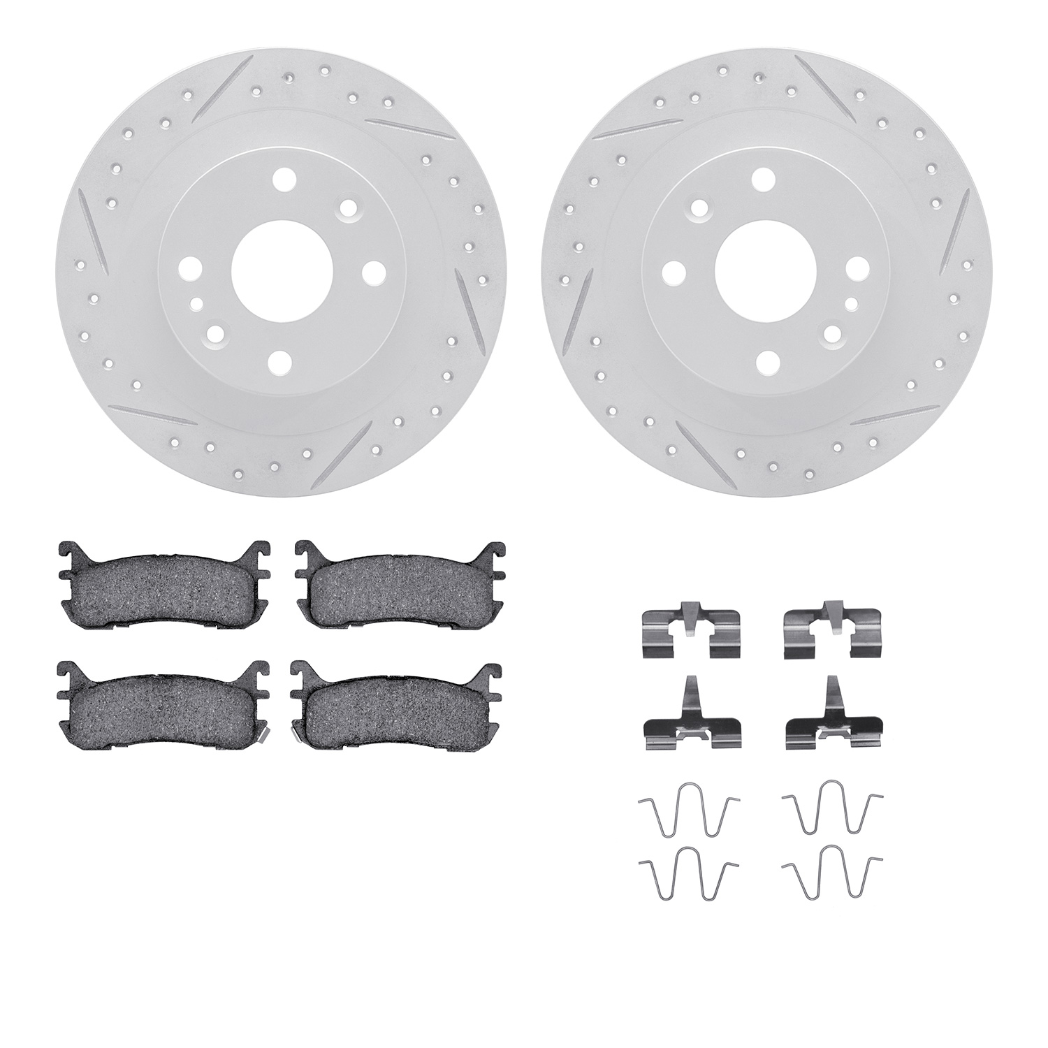 2512-54004 Geoperformance Drilled/Slotted Rotors w/5000 Advanced Brake Pads Kit & Hardware, 1994-2003 Ford/Lincoln/Mercury/Mazda