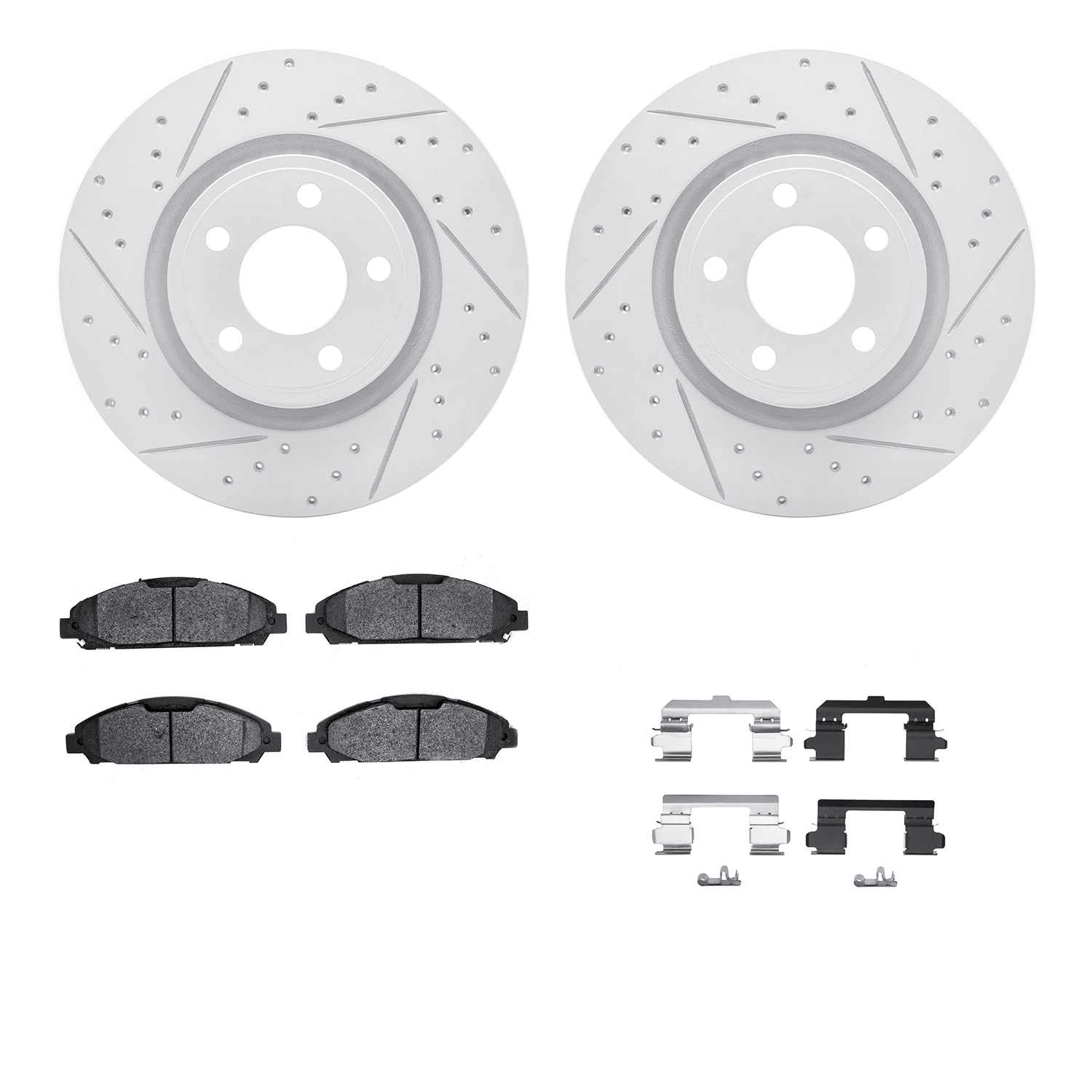 2512-54068 Geoperformance Drilled/Slotted Rotors w/5000 Advanced Brake Pads Kit & Hardware, 2015-2020 Ford/Lincoln/Mercury/Mazda