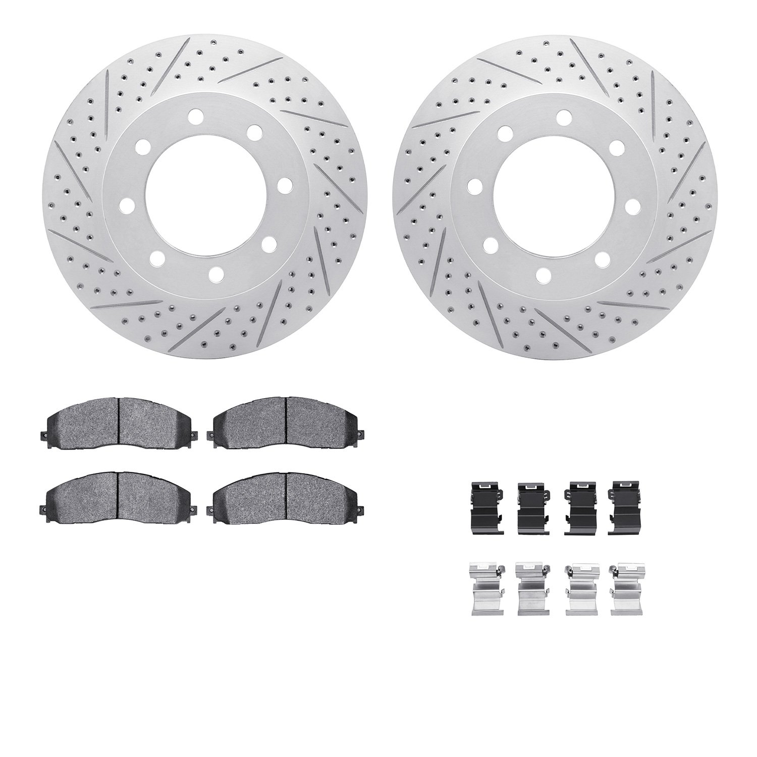 2512-54132 Geoperformance Drilled/Slotted Rotors w/5000 Advanced Brake Pads Kit & Hardware, Fits Select Ford/Lincoln/Mercury/Maz