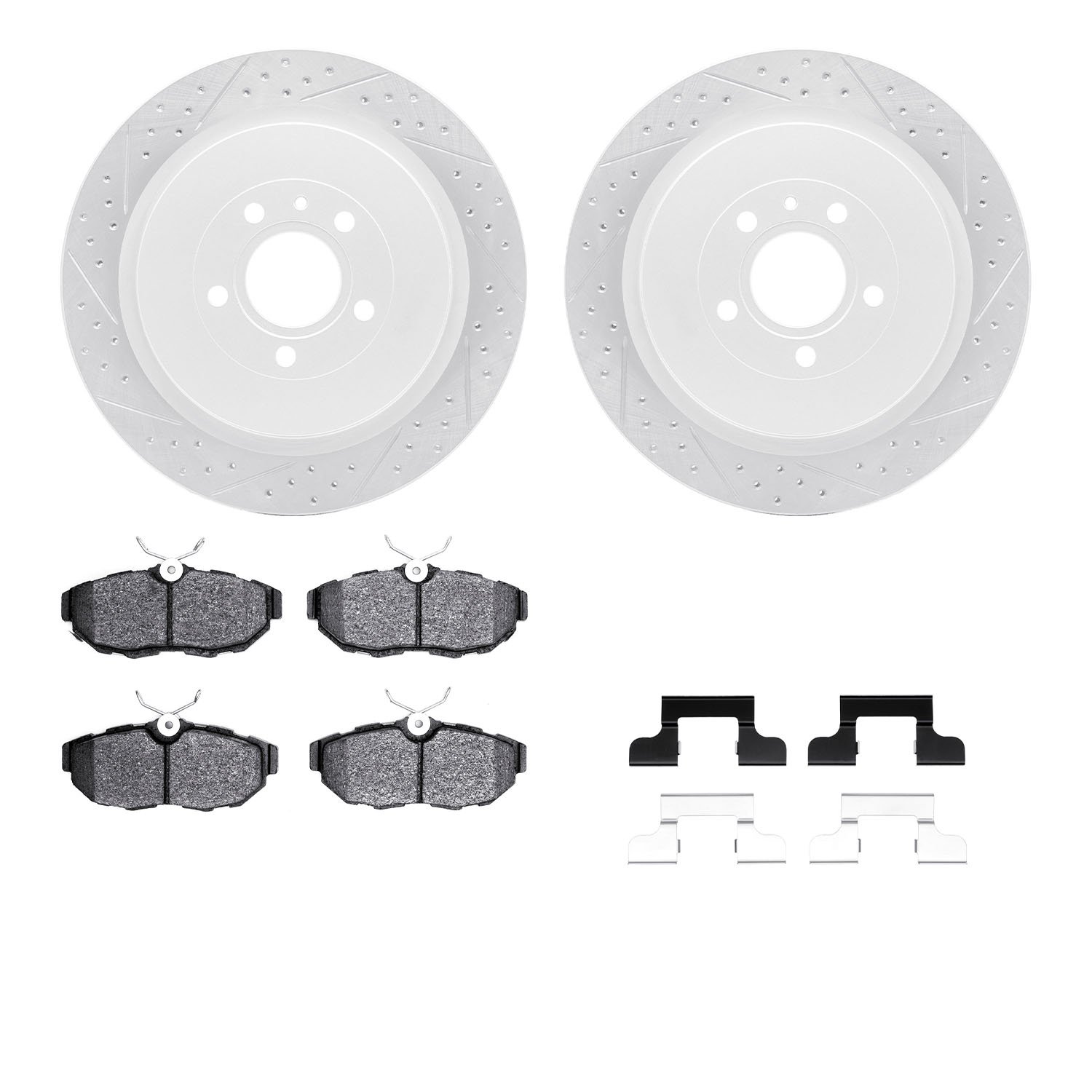 2512-54152 Geoperformance Drilled/Slotted Rotors w/5000 Advanced Brake Pads Kit & Hardware, 2013-2014 Ford/Lincoln/Mercury/Mazda