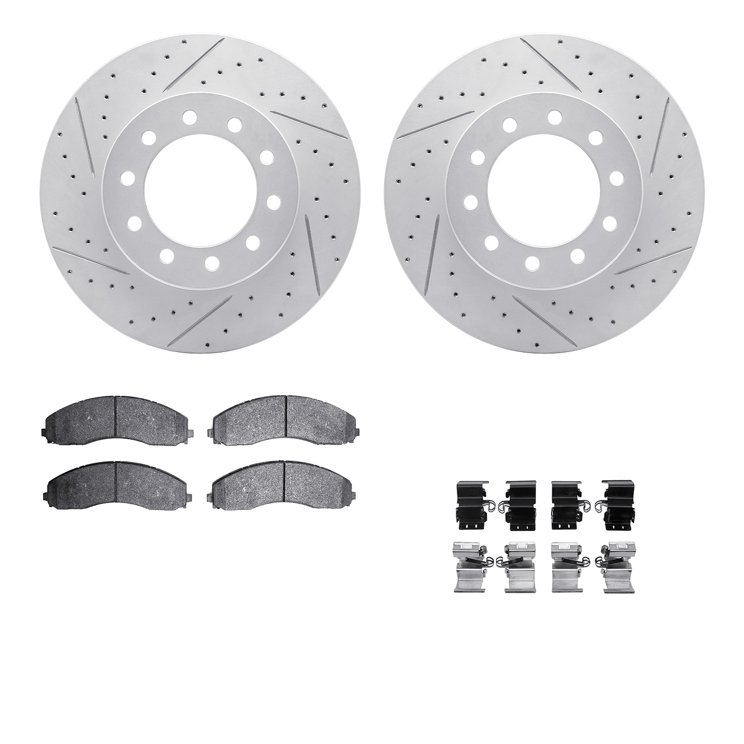 2512-54155 Geoperformance Drilled/Slotted Rotors w/5000 Advanced Brake Pads Kit & Hardware, Fits Select Ford/Lincoln/Mercury/Maz