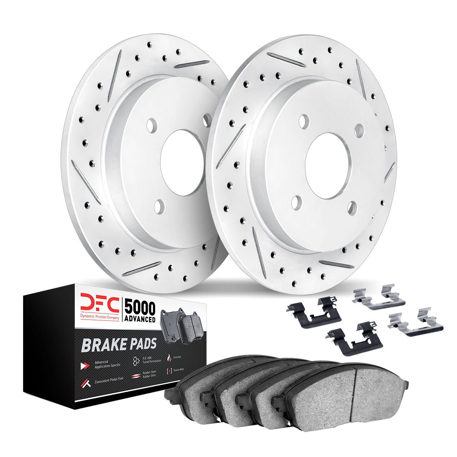 2512-54161 Geoperformance Drilled/Slotted Rotors w/5000 Advanced Brake Pads Kit & Hardware, Fits Select Ford/Lincoln/Mercury/Maz