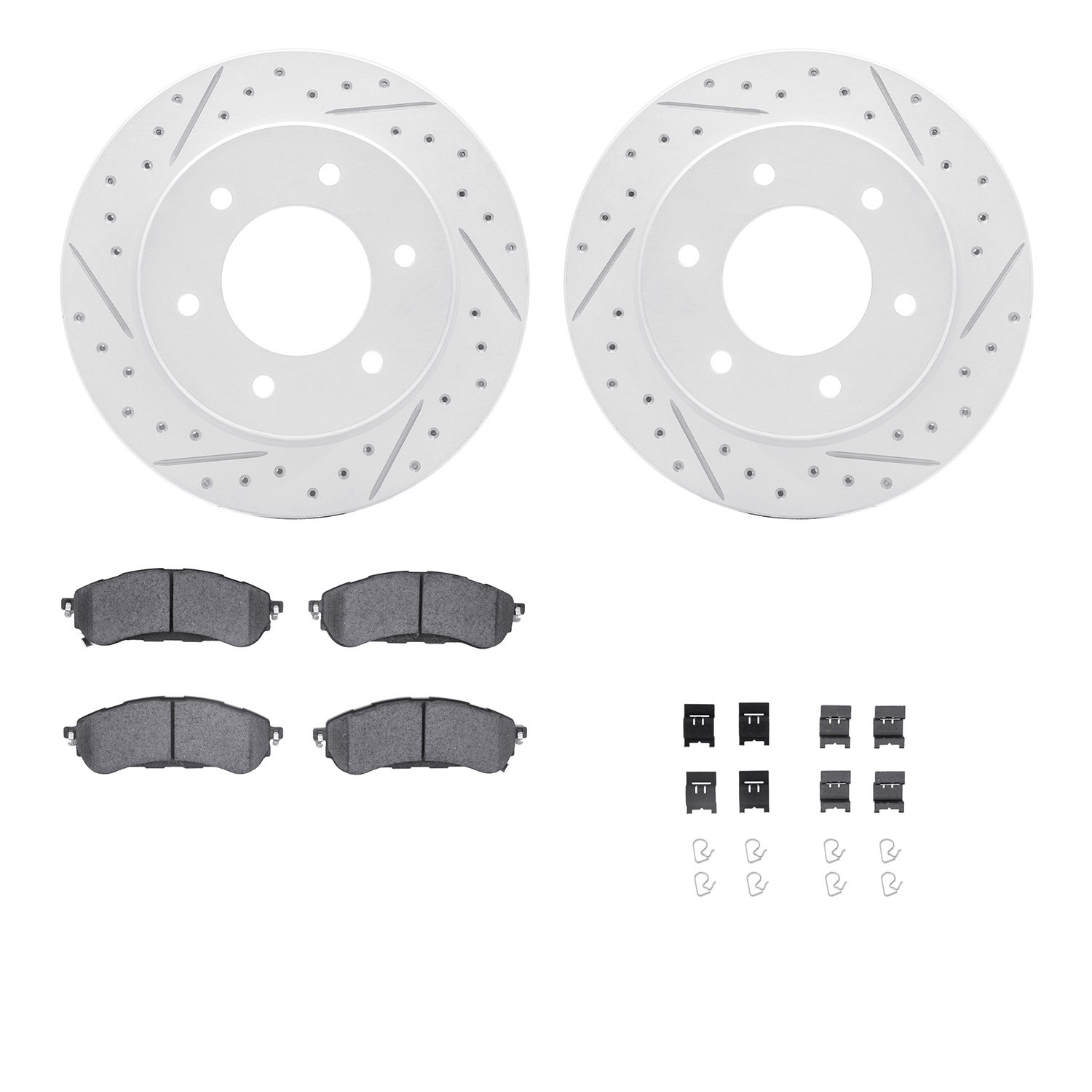 2512-54172 Geoperformance Drilled/Slotted Rotors w/5000 Advanced Brake Pads Kit & Hardware, Fits Select Ford/Lincoln/Mercury/Maz
