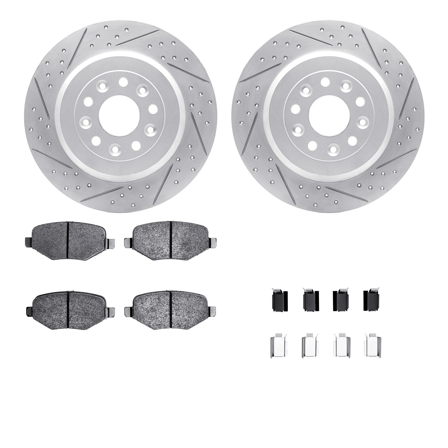 2512-54195 Geoperformance Drilled/Slotted Rotors w/5000 Advanced Brake Pads Kit & Hardware, 2011-2015 Ford/Lincoln/Mercury/Mazda