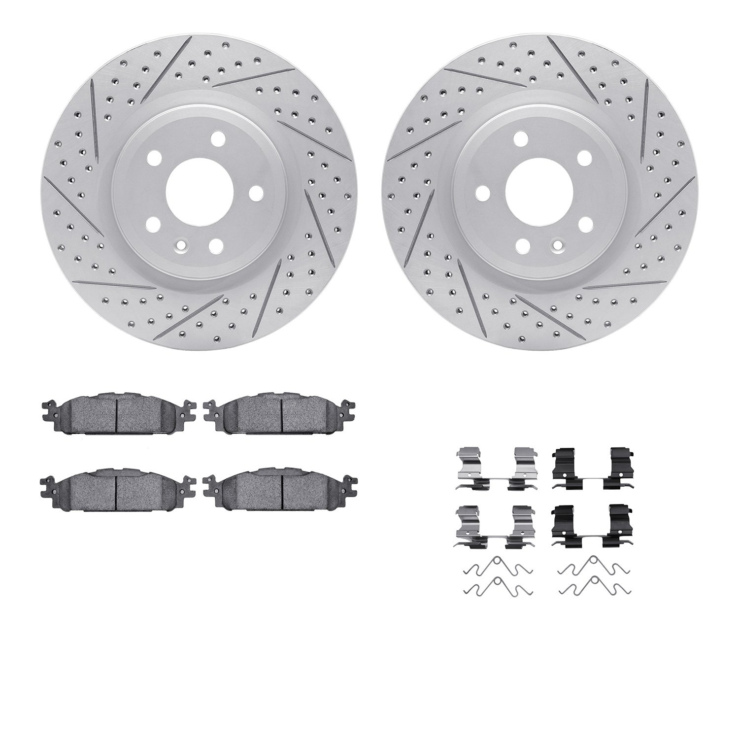 2512-54204 Geoperformance Drilled/Slotted Rotors w/5000 Advanced Brake Pads Kit & Hardware, 2011-2019 Ford/Lincoln/Mercury/Mazda