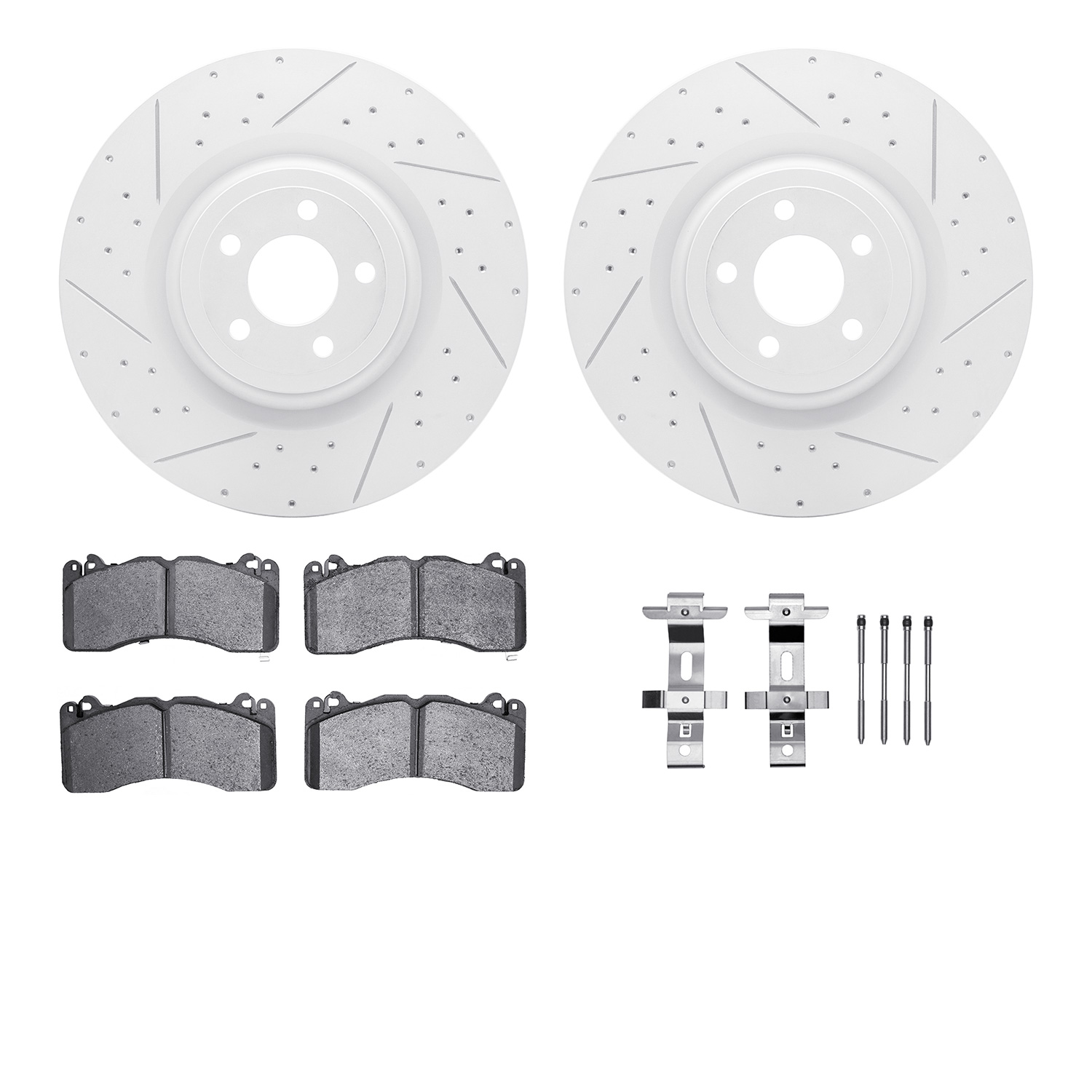 2512-54371 Geoperformance Drilled/Slotted Rotors w/5000 Advanced Brake Pads Kit & Hardware, Fits Select Ford/Lincoln/Mercury/Maz