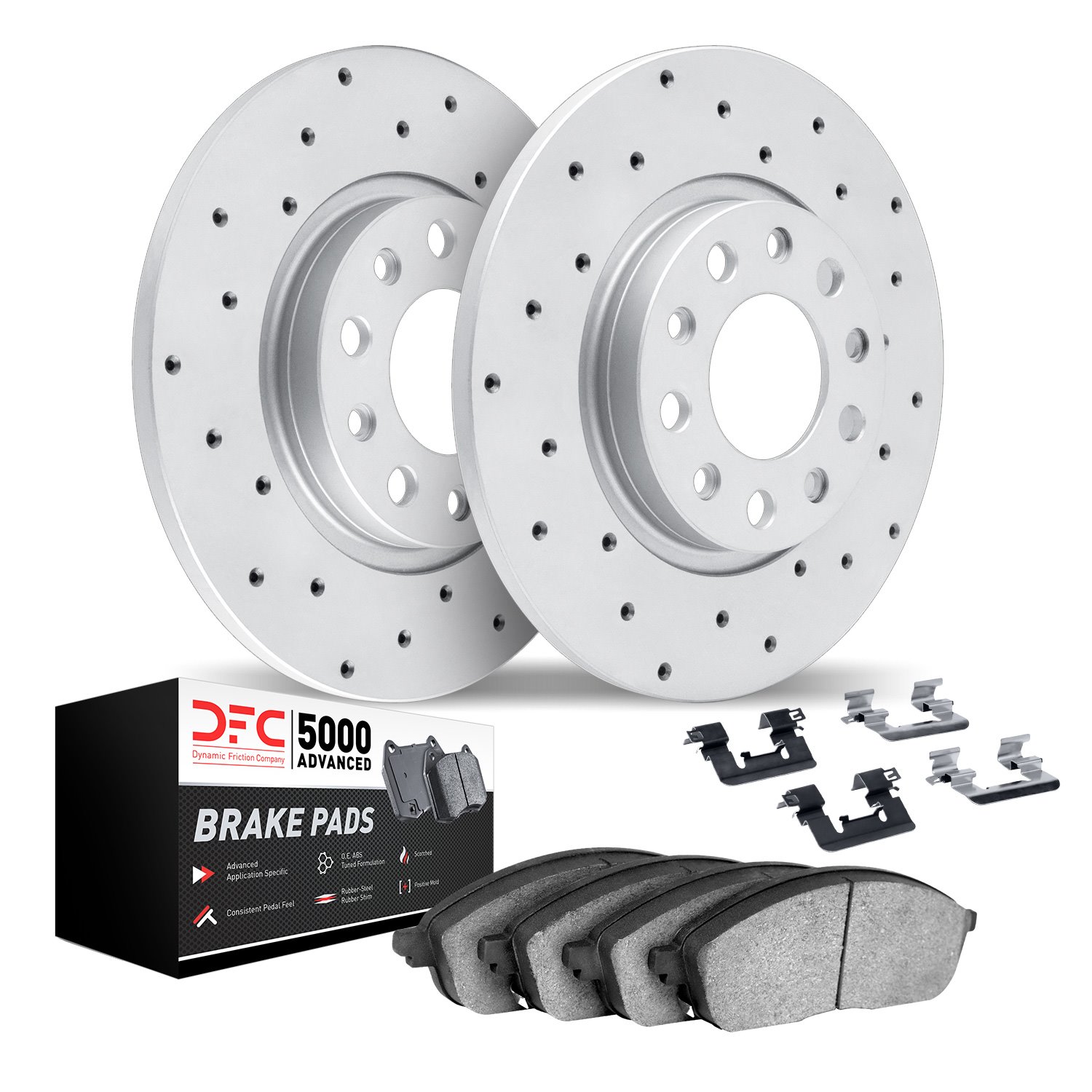 2512-54614 Geoperformance Drilled Brake Rotors w/5000 Advanced Brake Pads Kit & Hardware, 2015-2019 Ford/Lincoln/Mercury/Mazda,