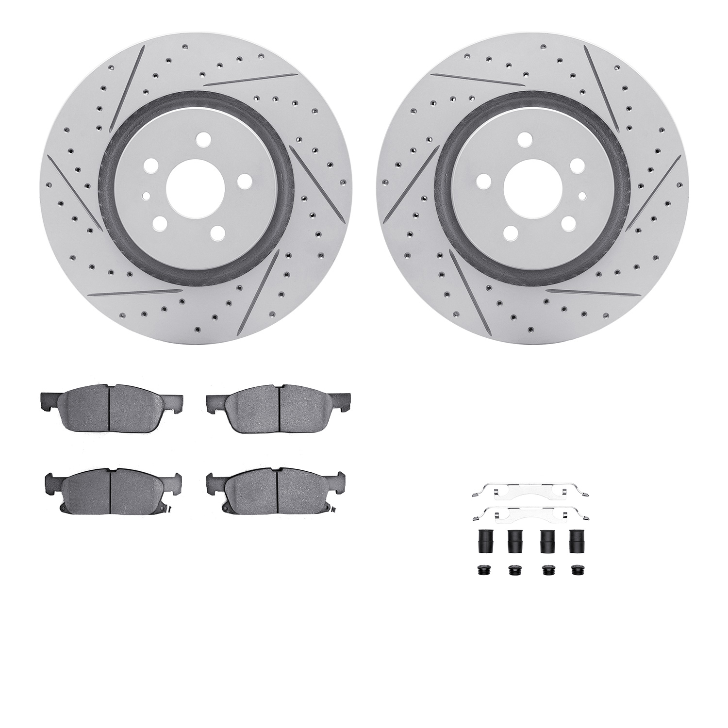 2512-55001 Geoperformance Drilled/Slotted Rotors w/5000 Advanced Brake Pads Kit & Hardware, 2017-2020 Ford/Lincoln/Mercury/Mazda