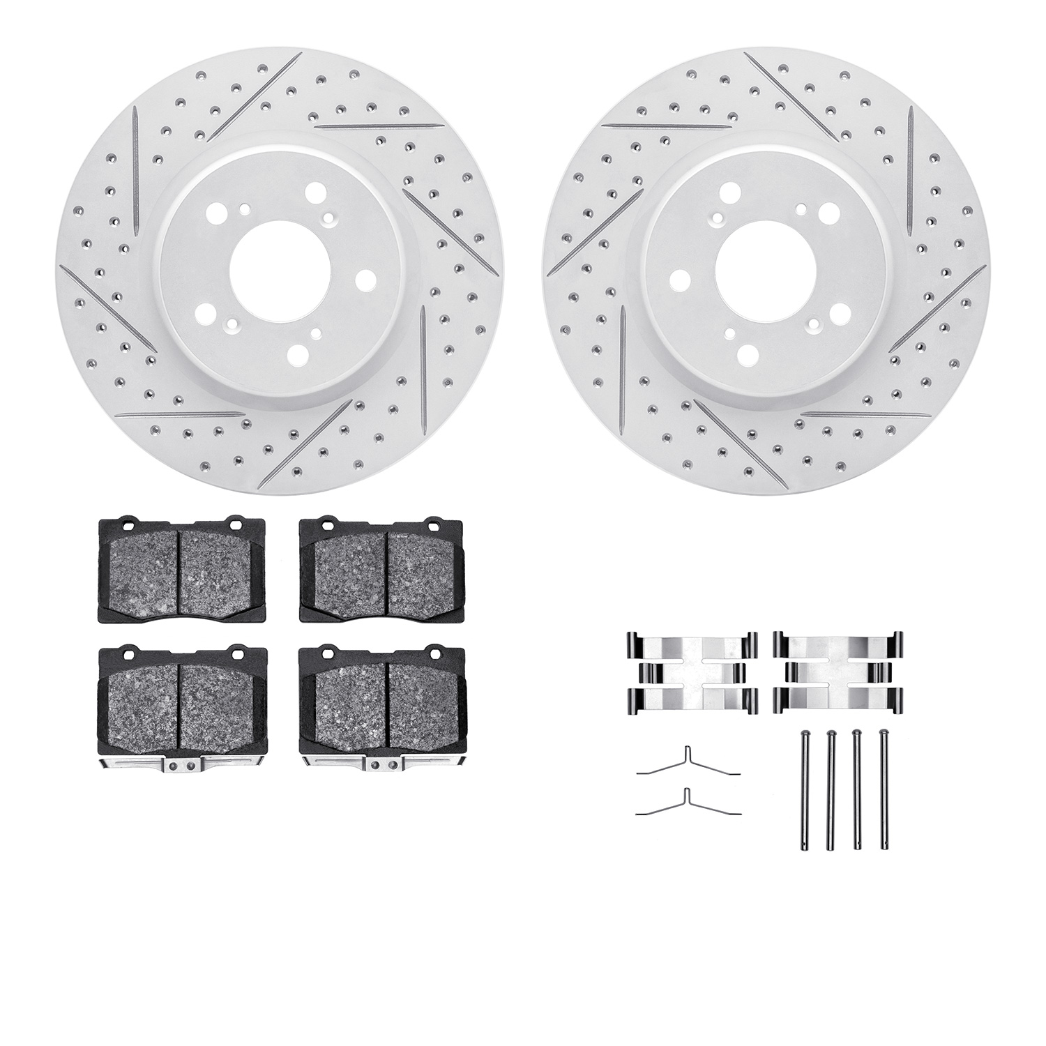2512-58010 Geoperformance Drilled/Slotted Rotors w/5000 Advanced Brake Pads Kit & Hardware, 2005-2012 Acura/Honda, Position: Fro