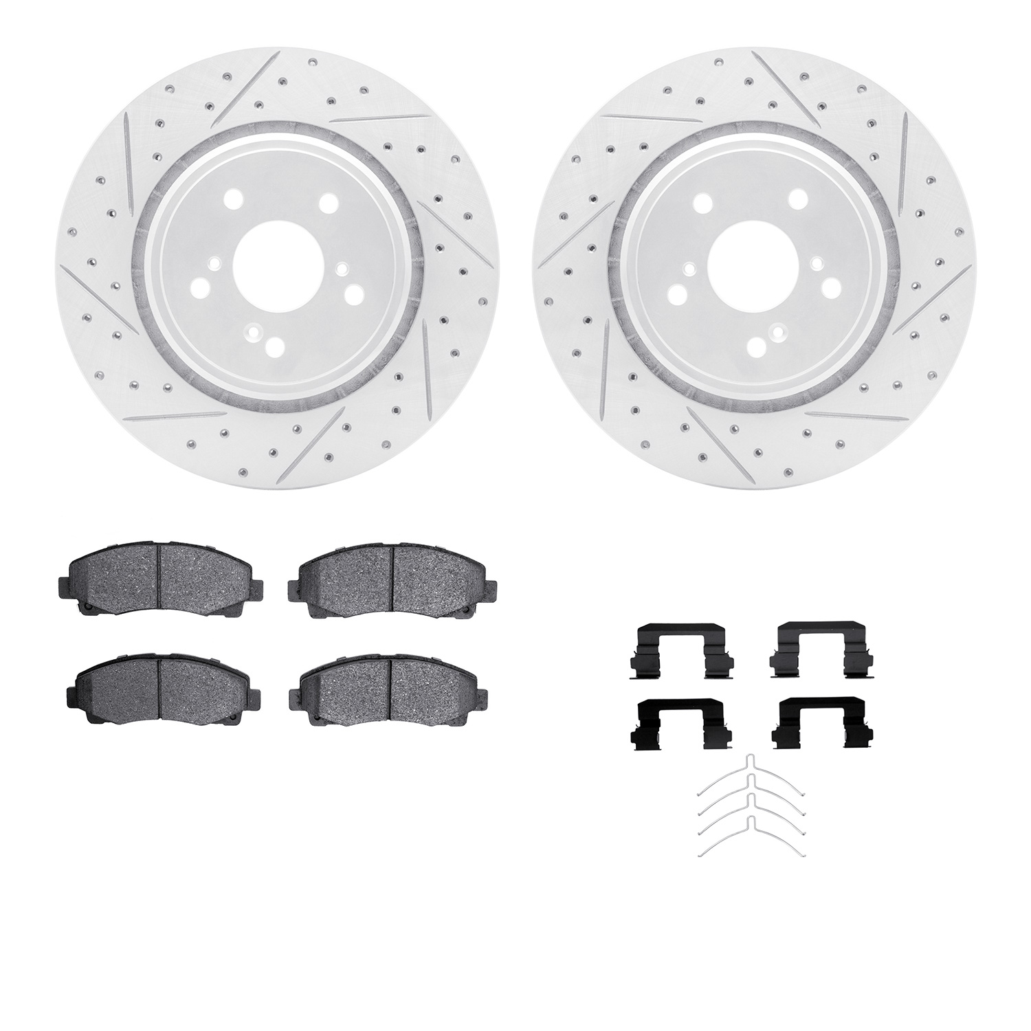 2512-58016 Geoperformance Drilled/Slotted Rotors w/5000 Advanced Brake Pads Kit & Hardware, 2015-2020 Acura/Honda, Position: Fro