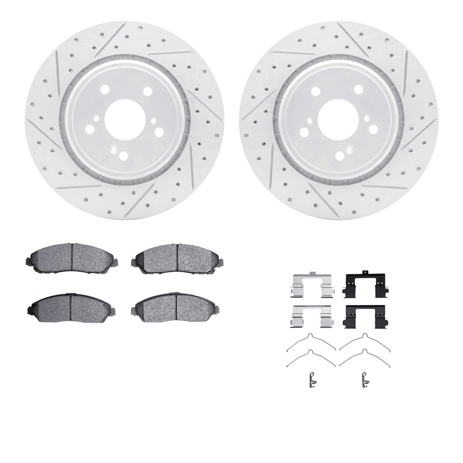 2512-58032 Geoperformance Drilled/Slotted Rotors w/5000 Advanced Brake Pads Kit & Hardware, 2014-2016 Acura/Honda, Position: Fro