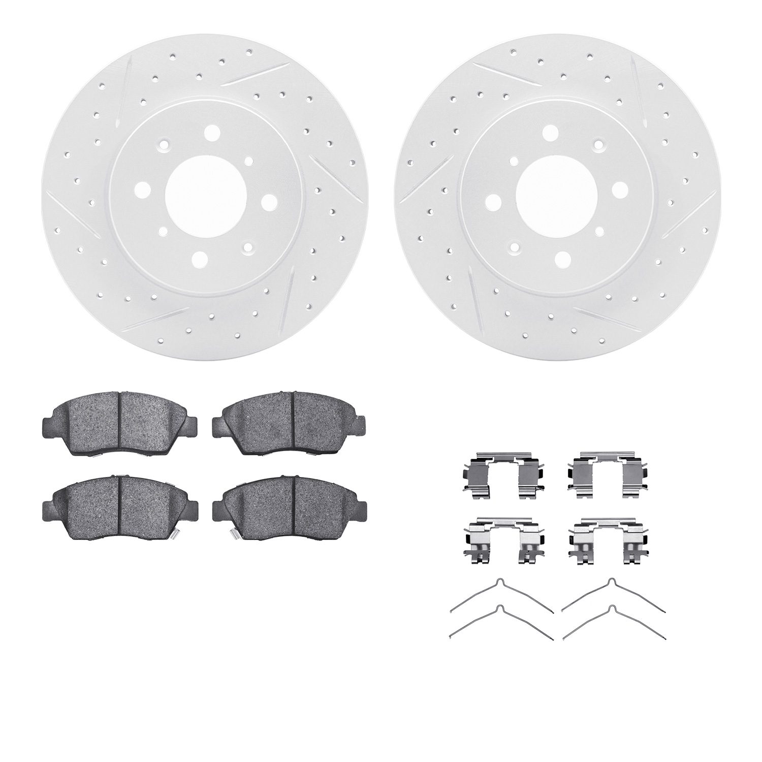 2512-59010 Geoperformance Drilled/Slotted Rotors w/5000 Advanced Brake Pads Kit & Hardware, 2003-2008 Acura/Honda, Position: Fro