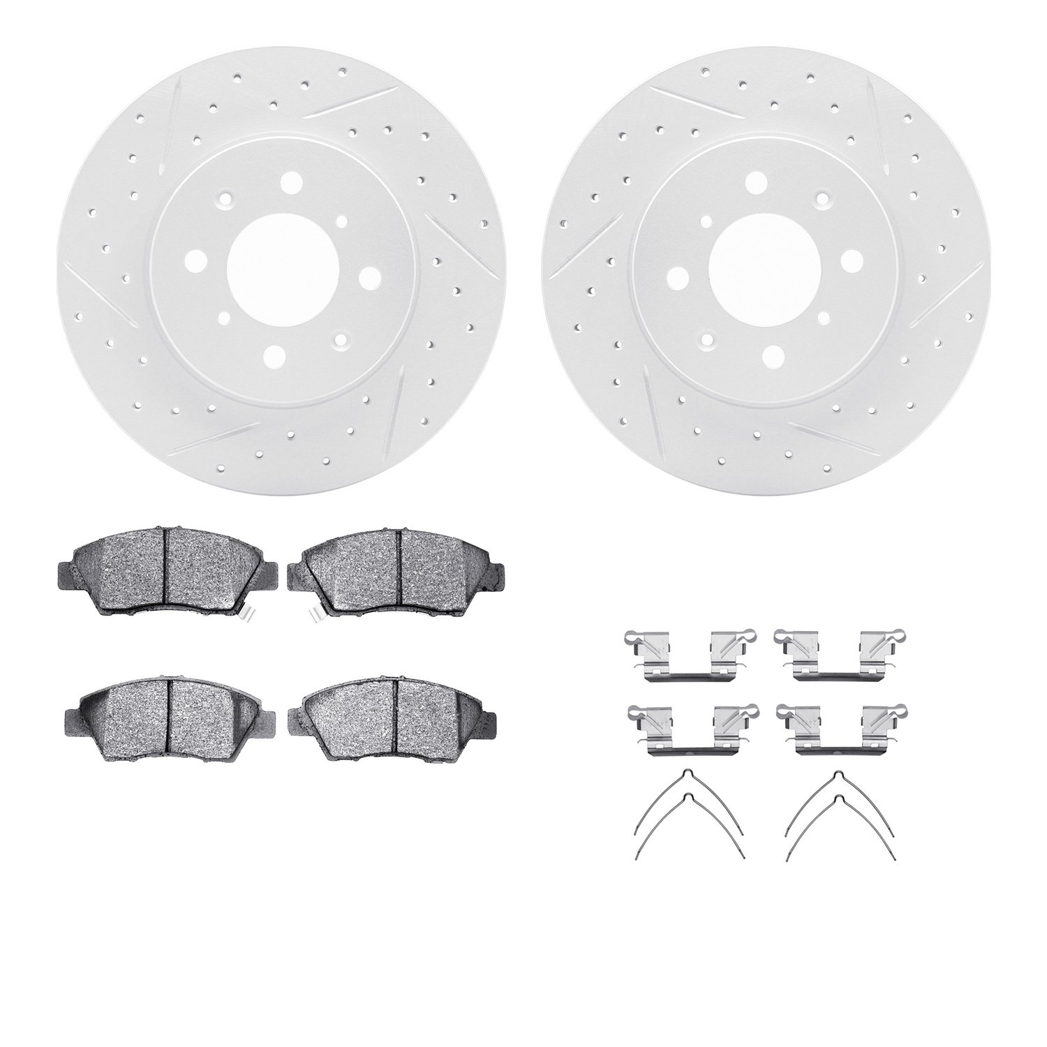 2512-59011 Geoperformance Drilled/Slotted Rotors w/5000 Advanced Brake Pads Kit & Hardware, 2009-2014 Acura/Honda, Position: Fro