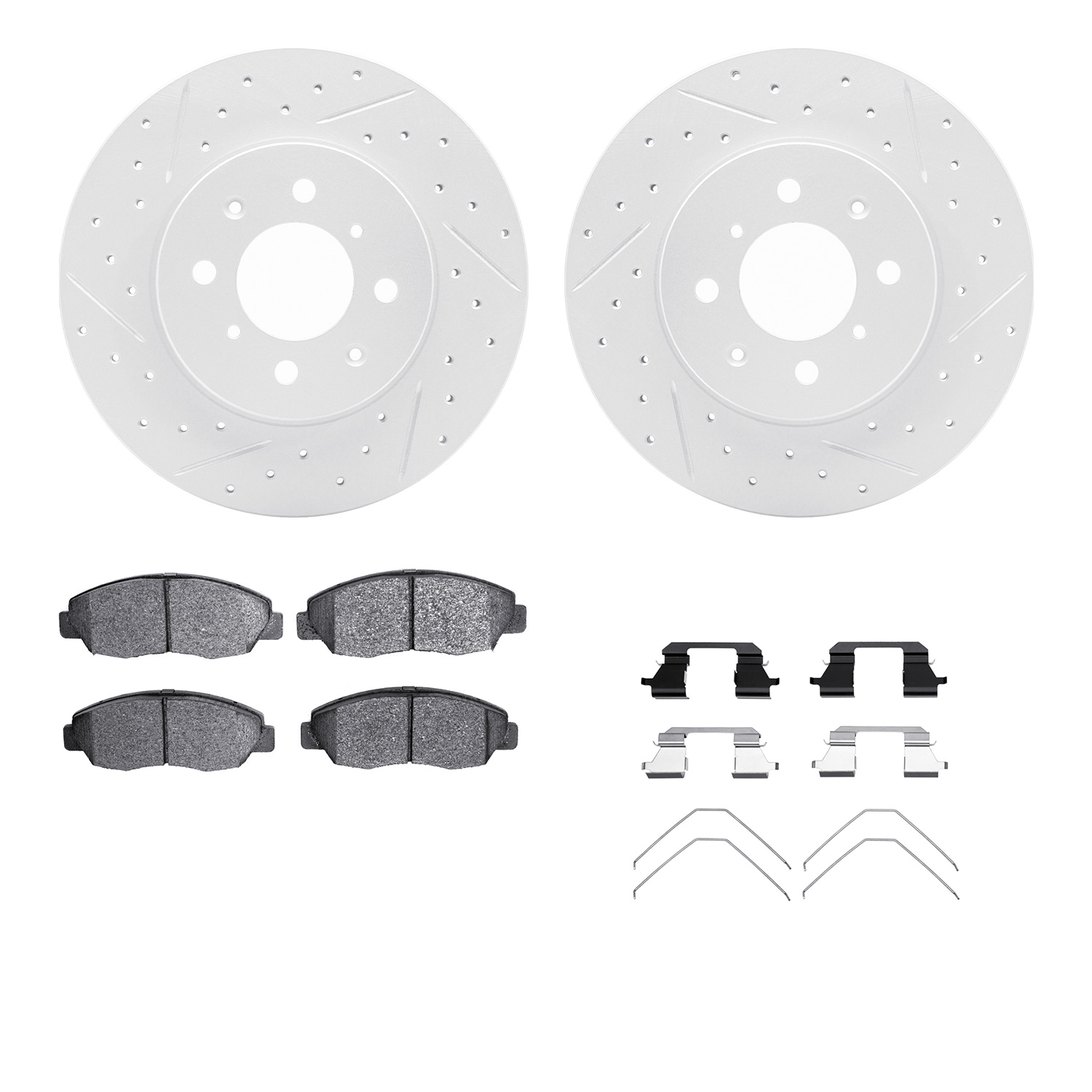 2512-59012 Geoperformance Drilled/Slotted Rotors w/5000 Advanced Brake Pads Kit & Hardware, 1996-2014 Acura/Honda, Position: Fro