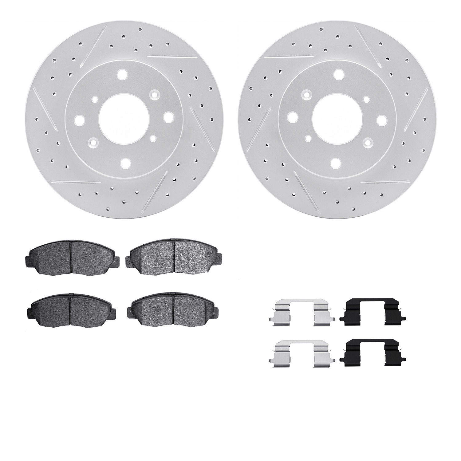 2512-59020 Geoperformance Drilled/Slotted Rotors w/5000 Advanced Brake Pads Kit & Hardware, 1998-2002 Acura/Honda, Position: Fro