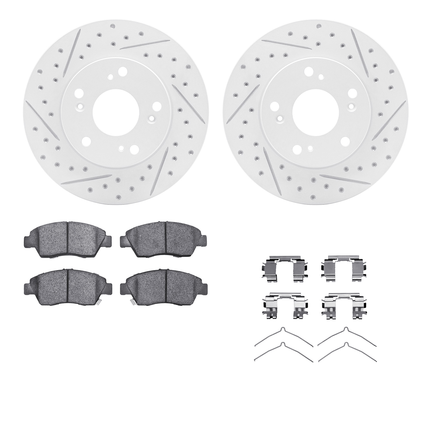 2512-59029 Geoperformance Drilled/Slotted Rotors w/5000 Advanced Brake Pads Kit & Hardware, 2002-2011 Acura/Honda, Position: Fro