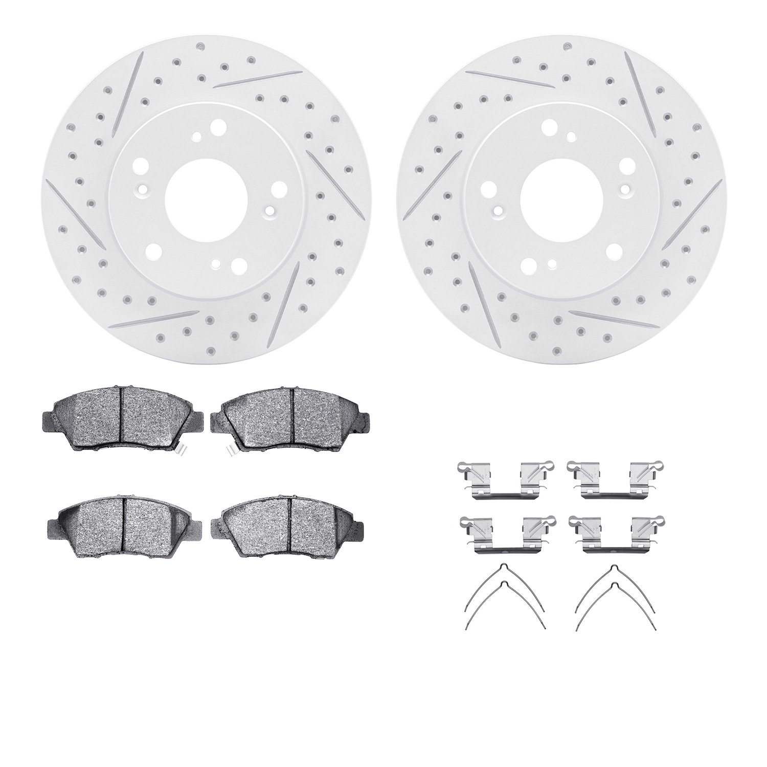 2512-59030 Geoperformance Drilled/Slotted Rotors w/5000 Advanced Brake Pads Kit & Hardware, 2011-2015 Acura/Honda, Position: Fro
