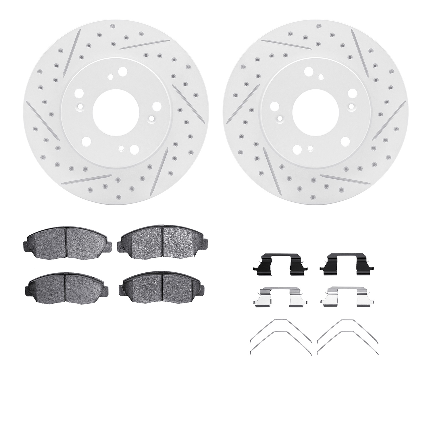 2512-59031 Geoperformance Drilled/Slotted Rotors w/5000 Advanced Brake Pads Kit & Hardware, 2006-2011 Acura/Honda, Position: Fro