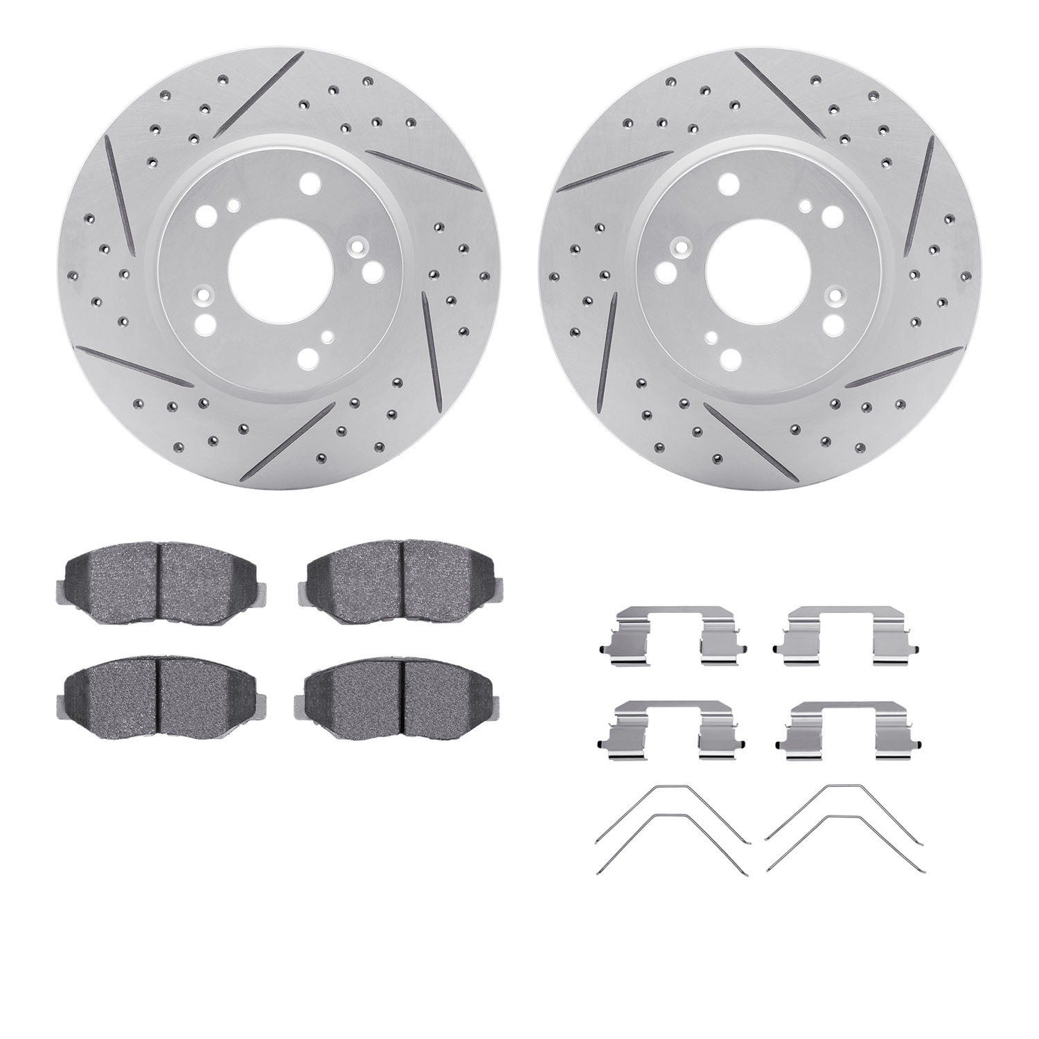 2512-59036 Geoperformance Drilled/Slotted Rotors w/5000 Advanced Brake Pads Kit & Hardware, 2013-2014 Acura/Honda, Position: Fro