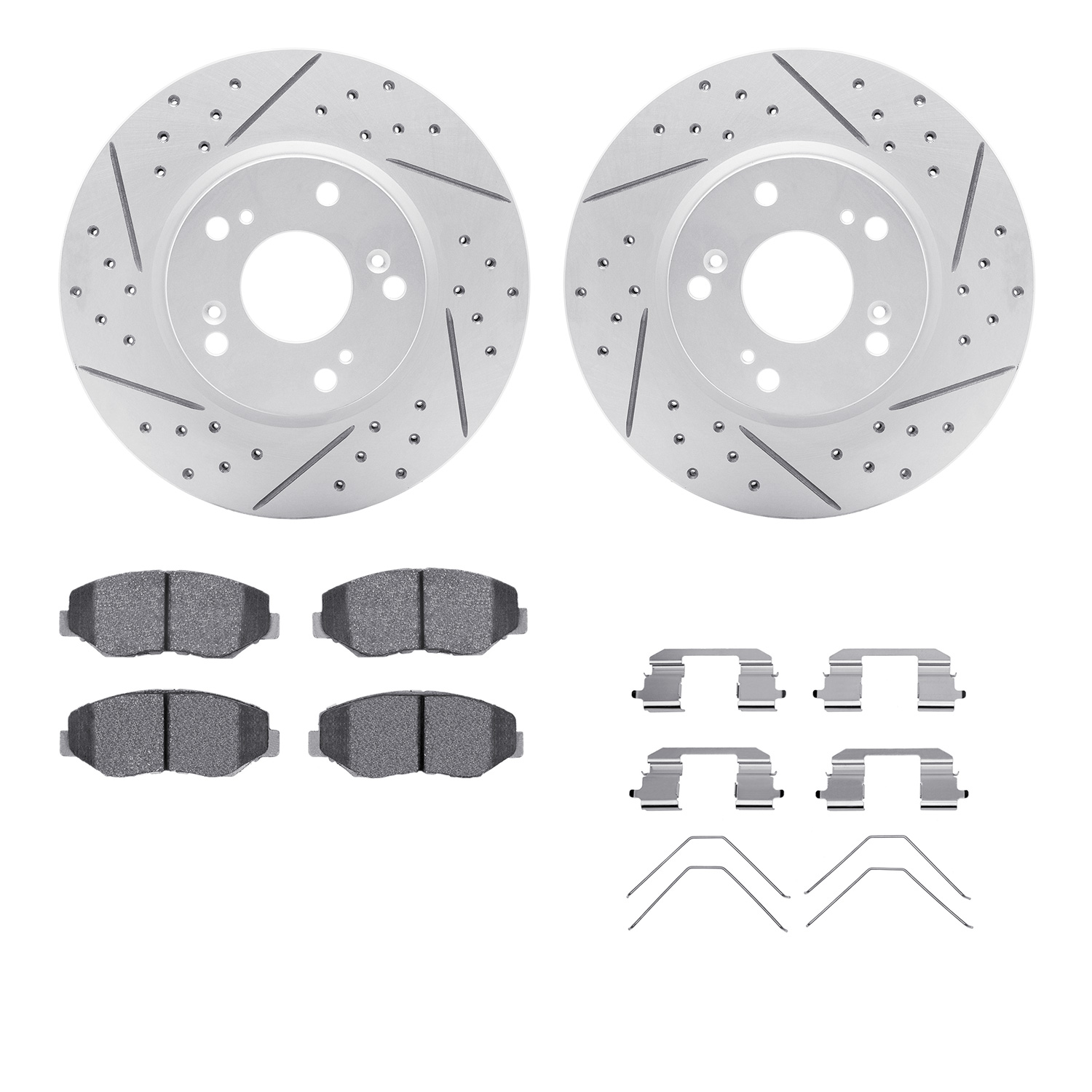 2512-59037 Geoperformance Drilled/Slotted Rotors w/5000 Advanced Brake Pads Kit & Hardware, 2003-2017 Acura/Honda, Position: Fro