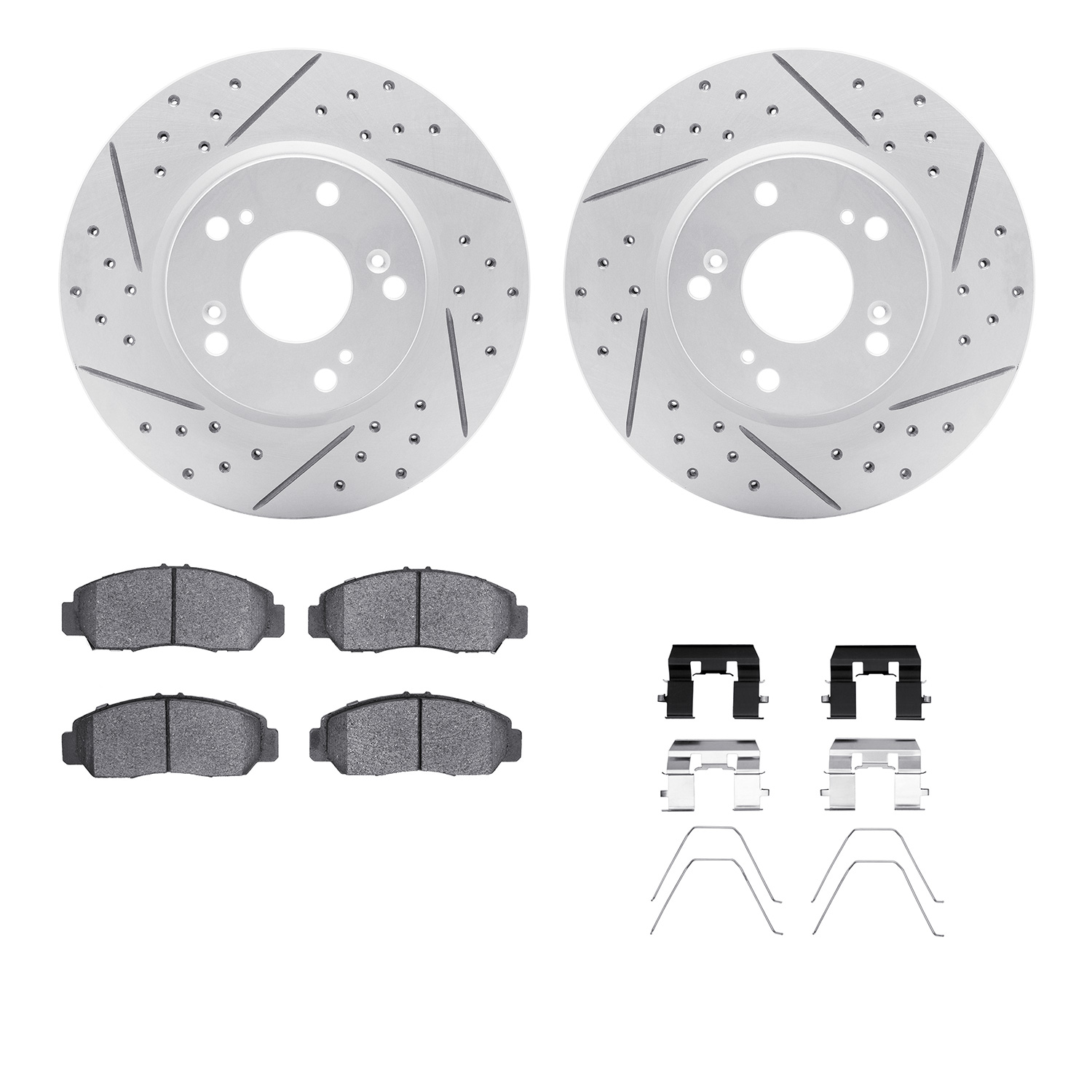 2512-59038 Geoperformance Drilled/Slotted Rotors w/5000 Advanced Brake Pads Kit & Hardware, 2013-2015 Acura/Honda, Position: Fro