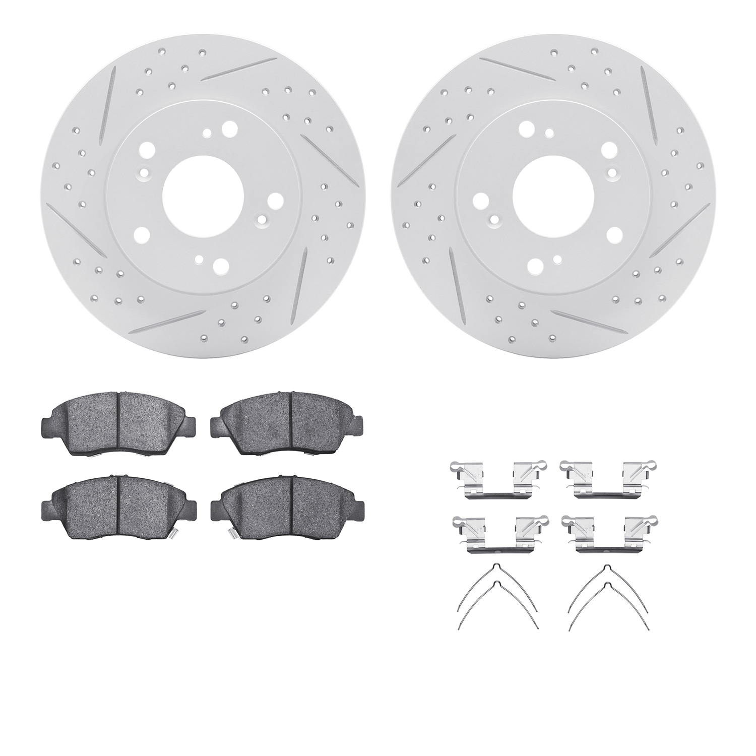 2512-59040 Geoperformance Drilled/Slotted Rotors w/5000 Advanced Brake Pads Kit & Hardware, 2012-2015 Acura/Honda, Position: Fro