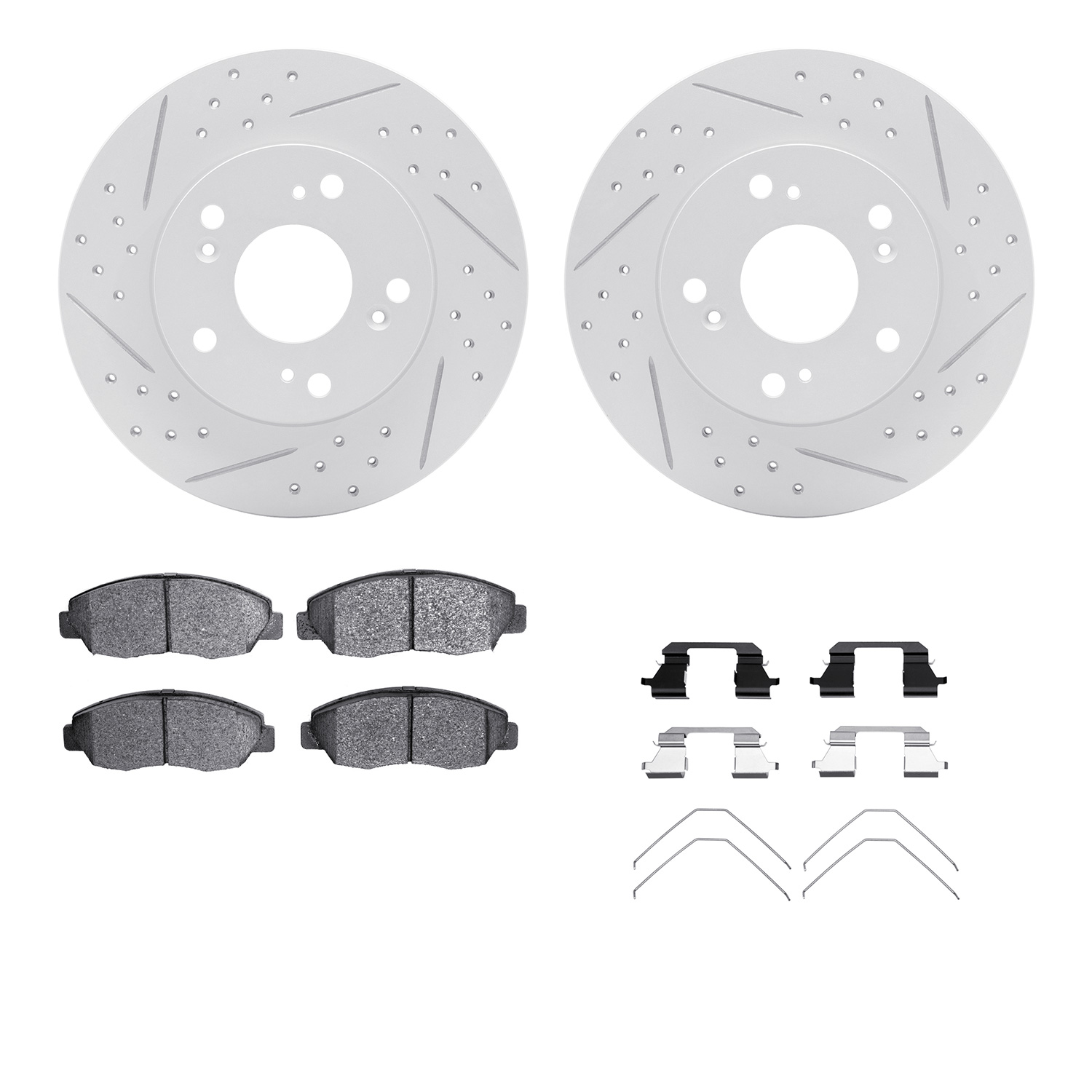 2512-59041 Geoperformance Drilled/Slotted Rotors w/5000 Advanced Brake Pads Kit & Hardware, 2012-2015 Acura/Honda, Position: Fro