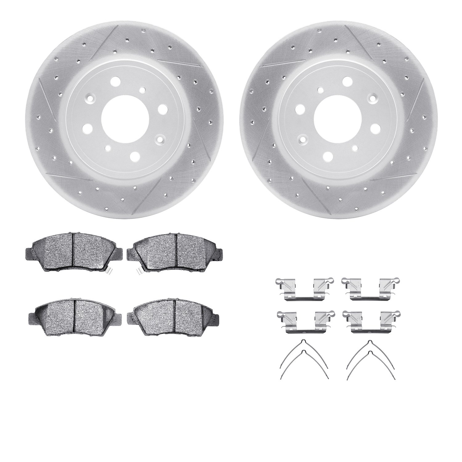 2512-59043 Geoperformance Drilled/Slotted Rotors w/5000 Advanced Brake Pads Kit & Hardware, 2015-2020 Acura/Honda, Position: Fro