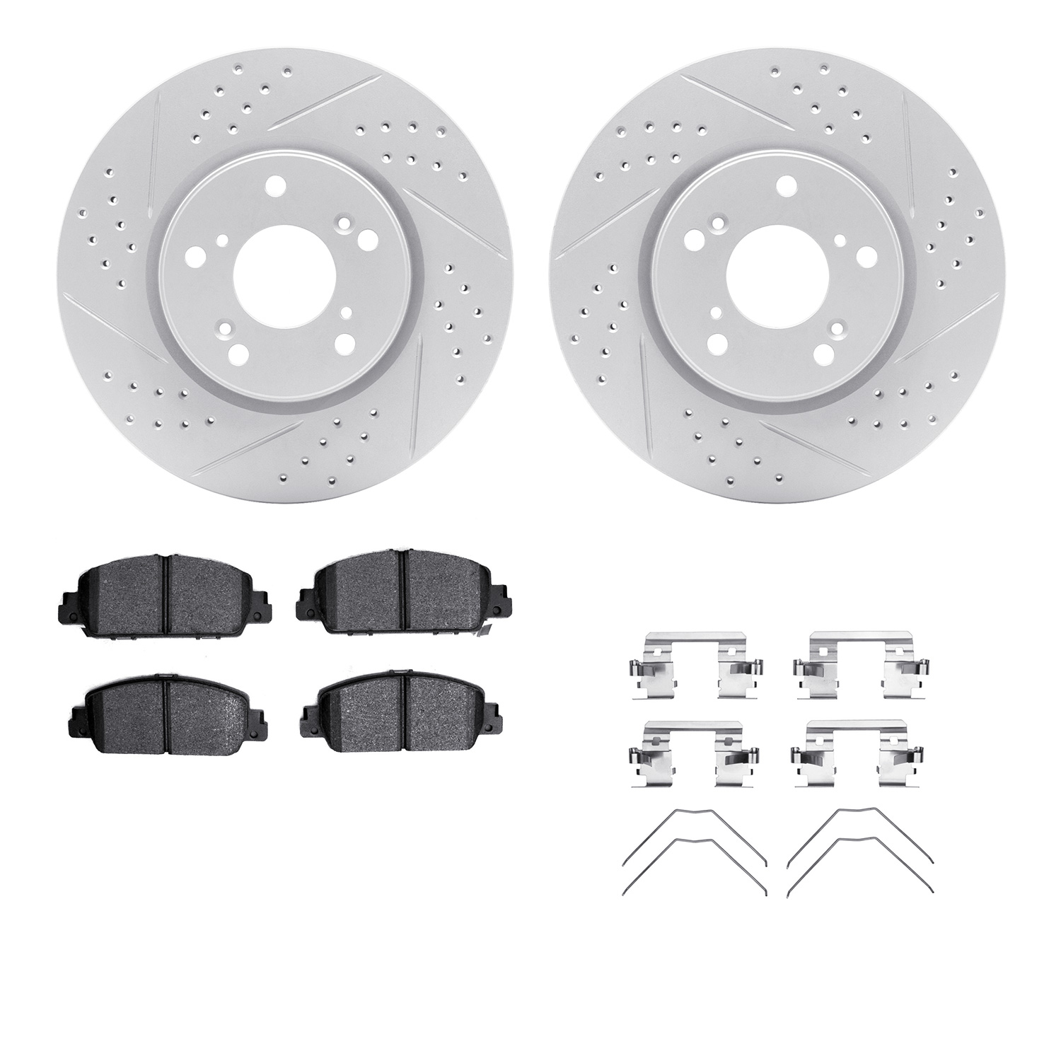 2512-59045 Geoperformance Drilled/Slotted Rotors w/5000 Advanced Brake Pads Kit & Hardware, 2014-2017 Acura/Honda, Position: Fro