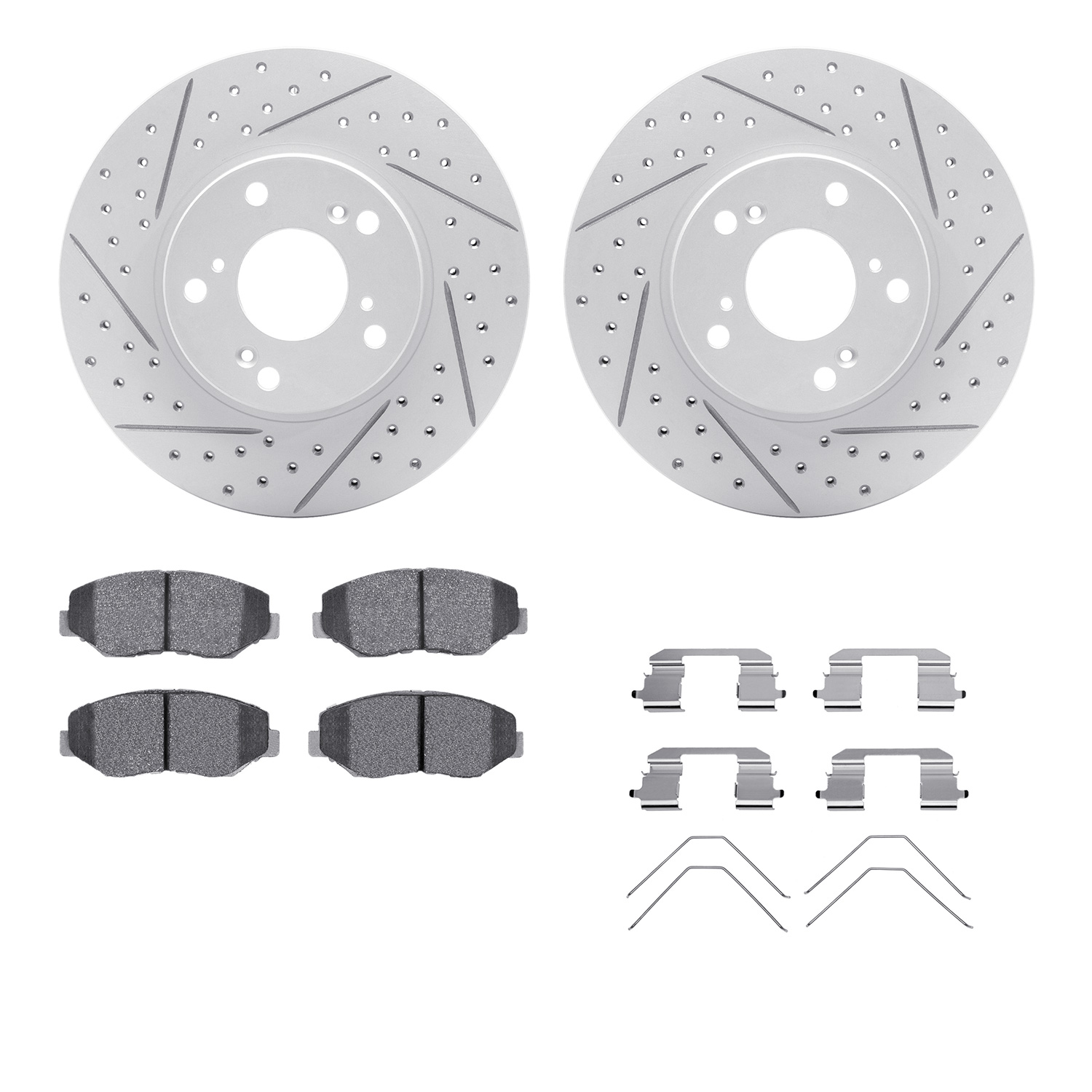 2512-59065 Geoperformance Drilled/Slotted Rotors w/5000 Advanced Brake Pads Kit & Hardware, 2002-2015 Acura/Honda, Position: Fro