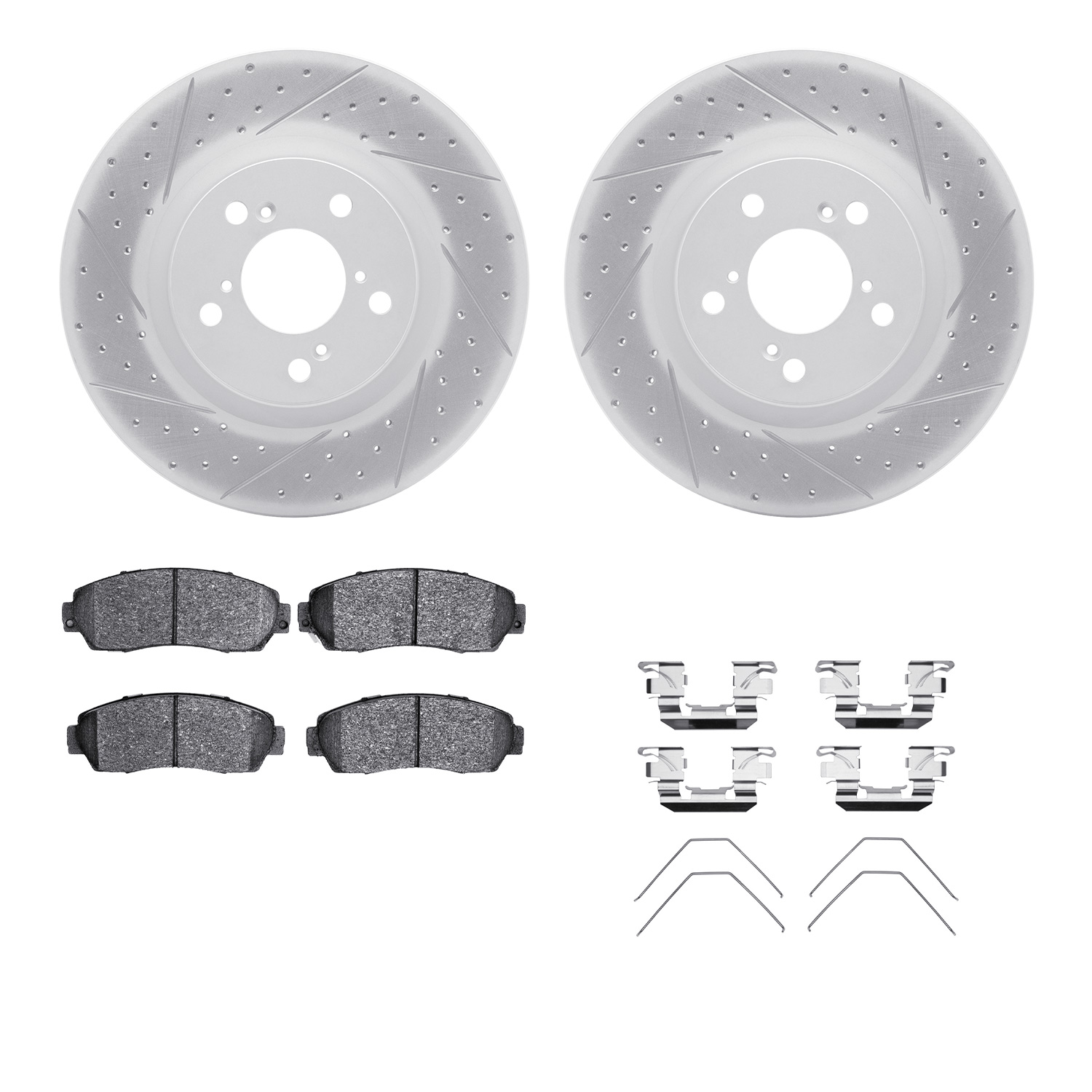 2512-59074 Geoperformance Drilled/Slotted Rotors w/5000 Advanced Brake Pads Kit & Hardware, 2011-2014 Acura/Honda, Position: Fro