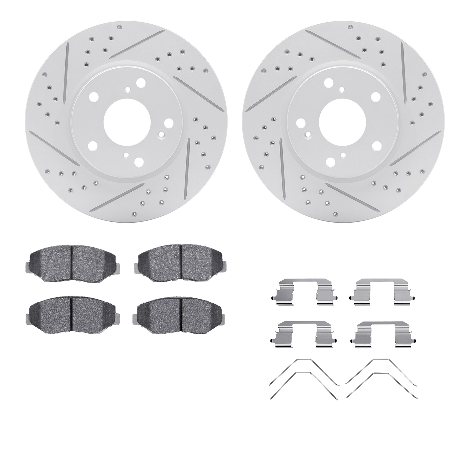 2512-59089 Geoperformance Drilled/Slotted Rotors w/5000 Advanced Brake Pads Kit & Hardware, 2016-2021 Acura/Honda, Position: Fro