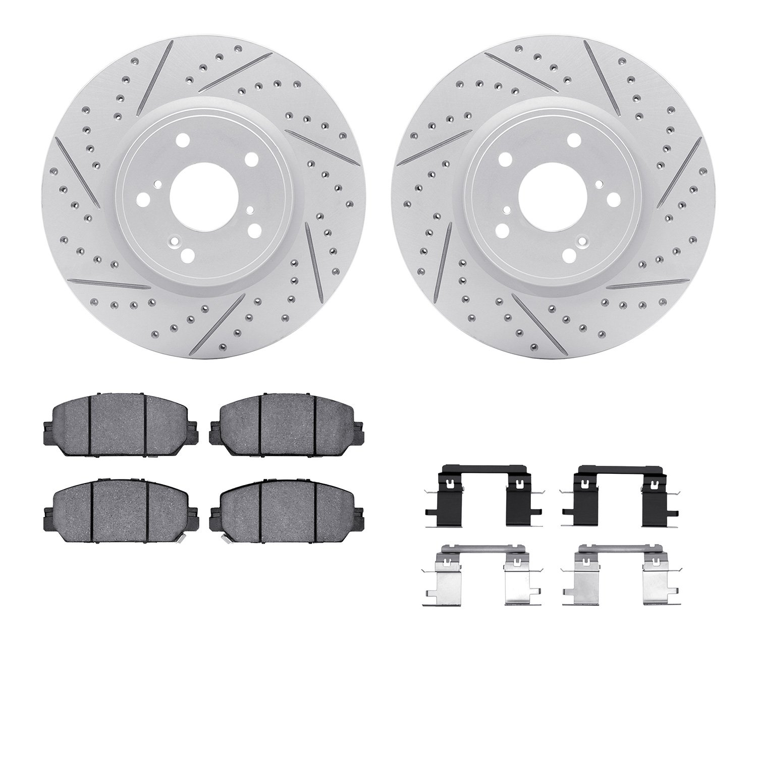 2512-59095 Geoperformance Drilled/Slotted Rotors w/5000 Advanced Brake Pads Kit & Hardware, Fits Select Acura/Honda, Position: F