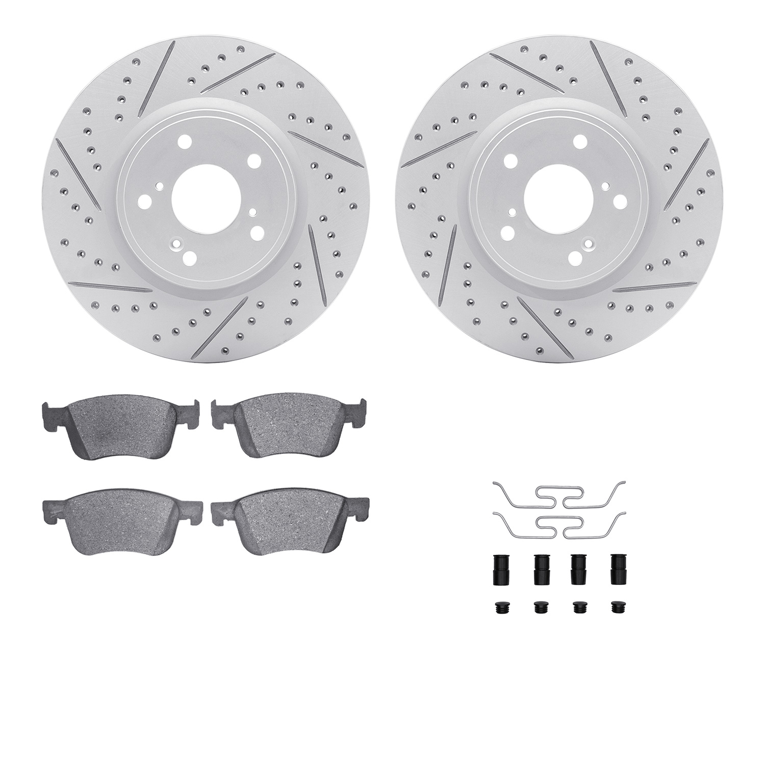 2512-59097 Geoperformance Drilled/Slotted Rotors w/5000 Advanced Brake Pads Kit & Hardware, Fits Select Acura/Honda, Position: F