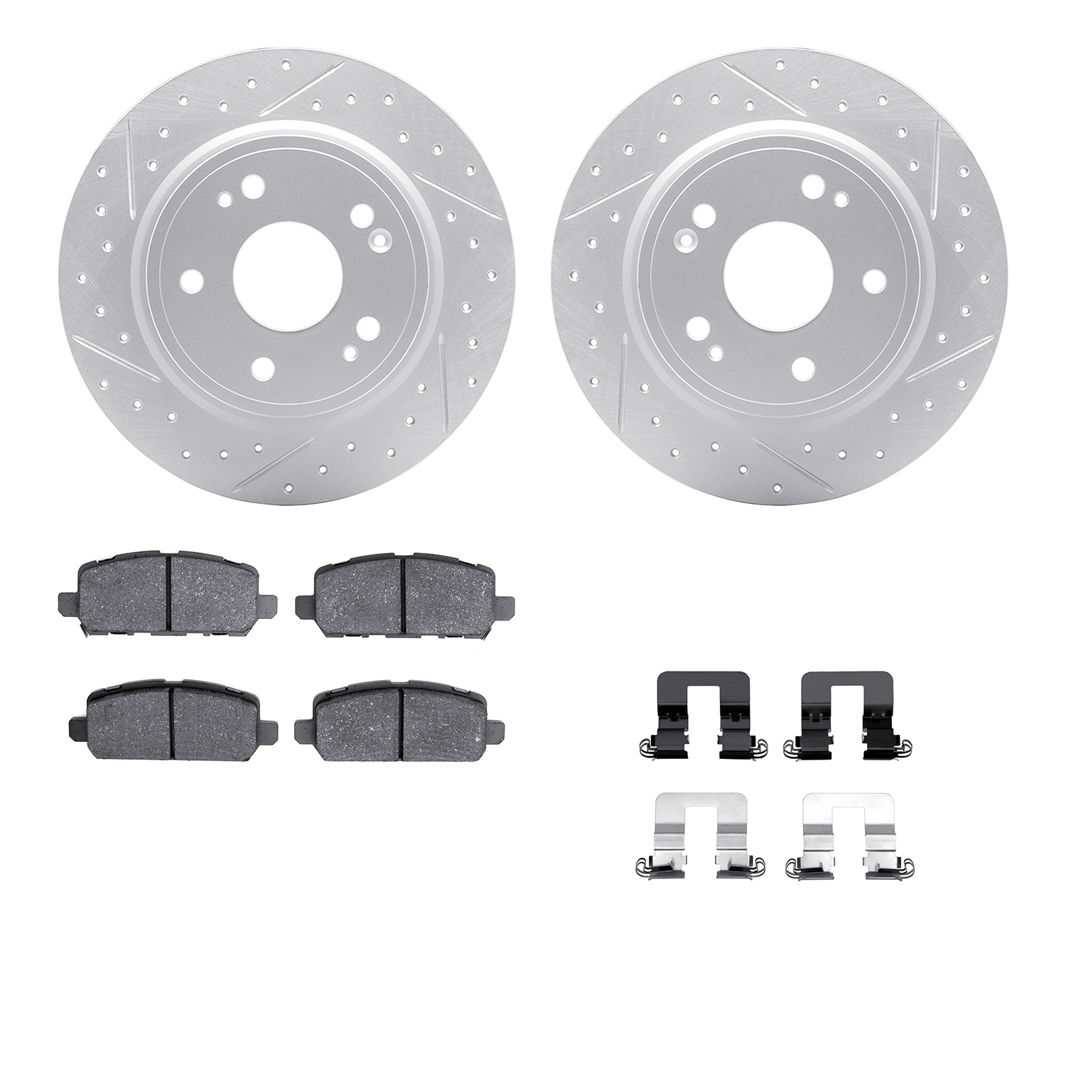 2512-59112 Geoperformance Drilled/Slotted Rotors w/5000 Advanced Brake Pads Kit & Hardware, Fits Select Acura/Honda, Position: R