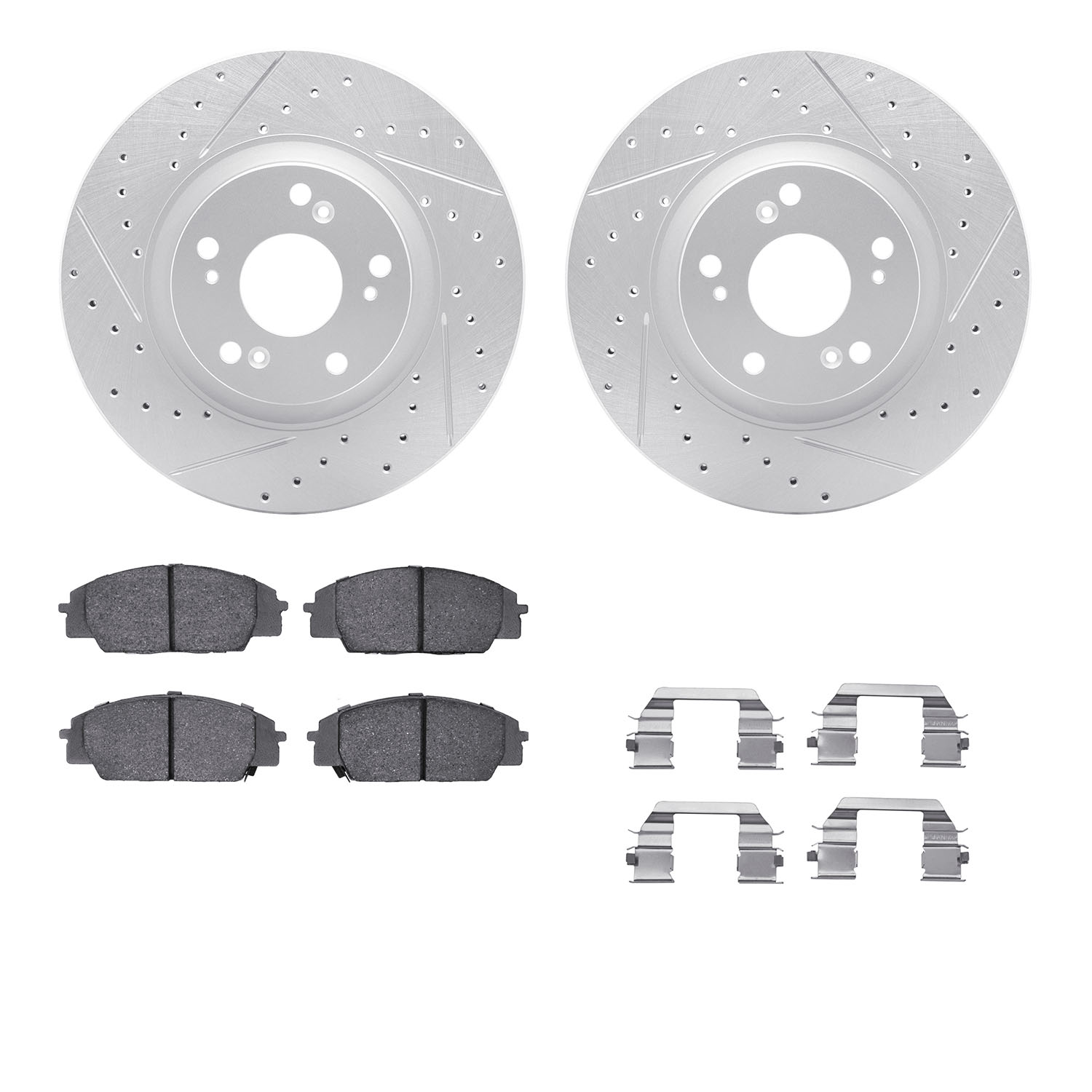 2512-59246 Geoperformance Drilled/Slotted Rotors w/5000 Advanced Brake Pads Kit & Hardware, 2002-2007 Acura/Honda, Position: Fro