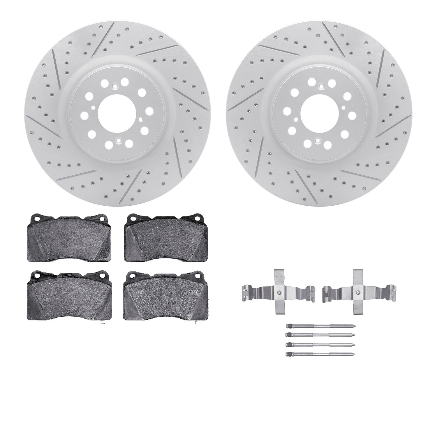 2512-59340 Geoperformance Drilled/Slotted Rotors w/5000 Advanced Brake Pads Kit & Hardware, 2020-2021 Acura/Honda, Position: Fro