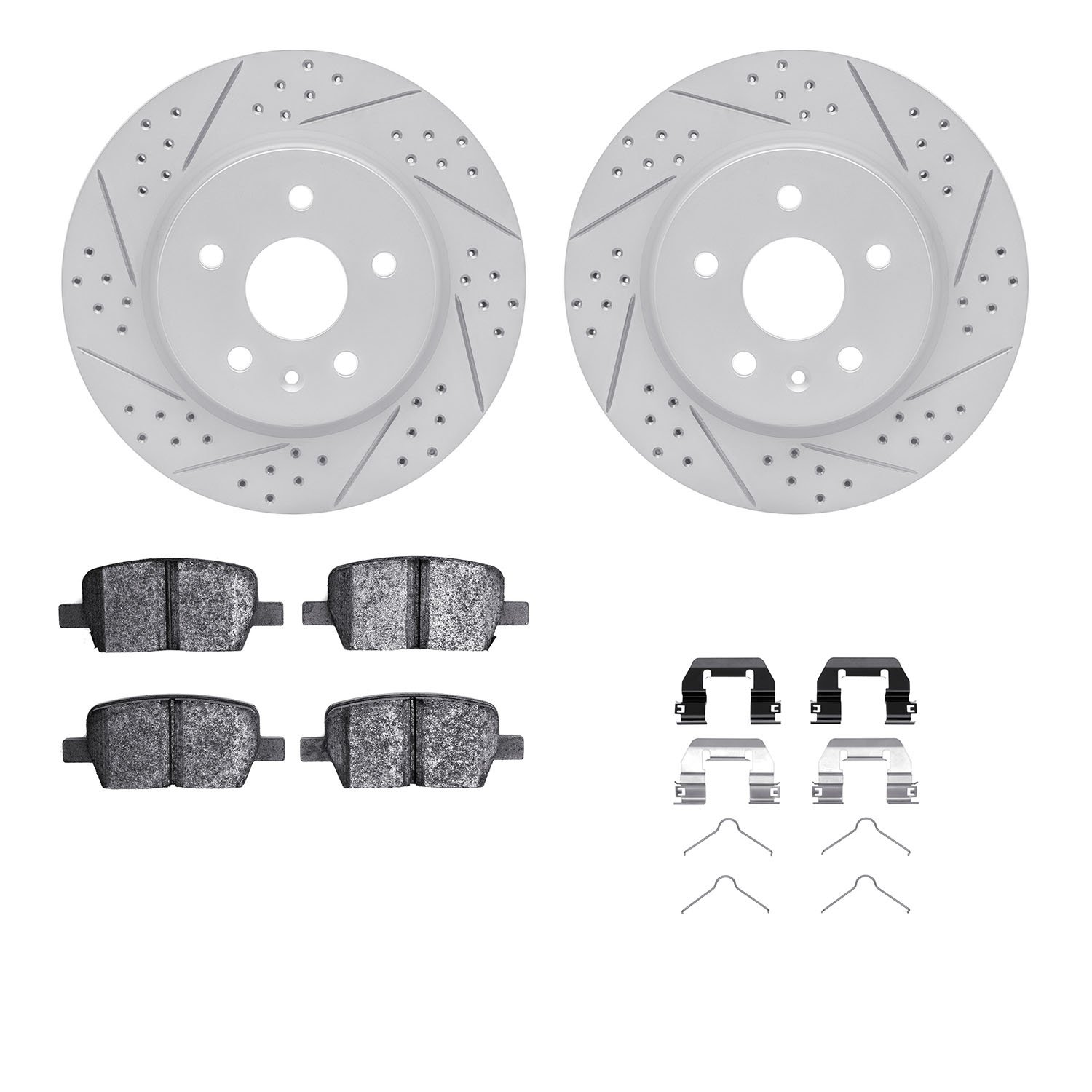 2512-65022 Geoperformance Drilled/Slotted Rotors w/5000 Advanced Brake Pads Kit & Hardware, Fits Select GM, Position: Rear